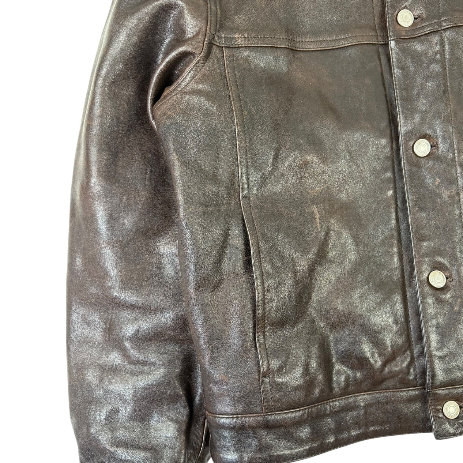 Stussy Leather Trucker Jacket Brown