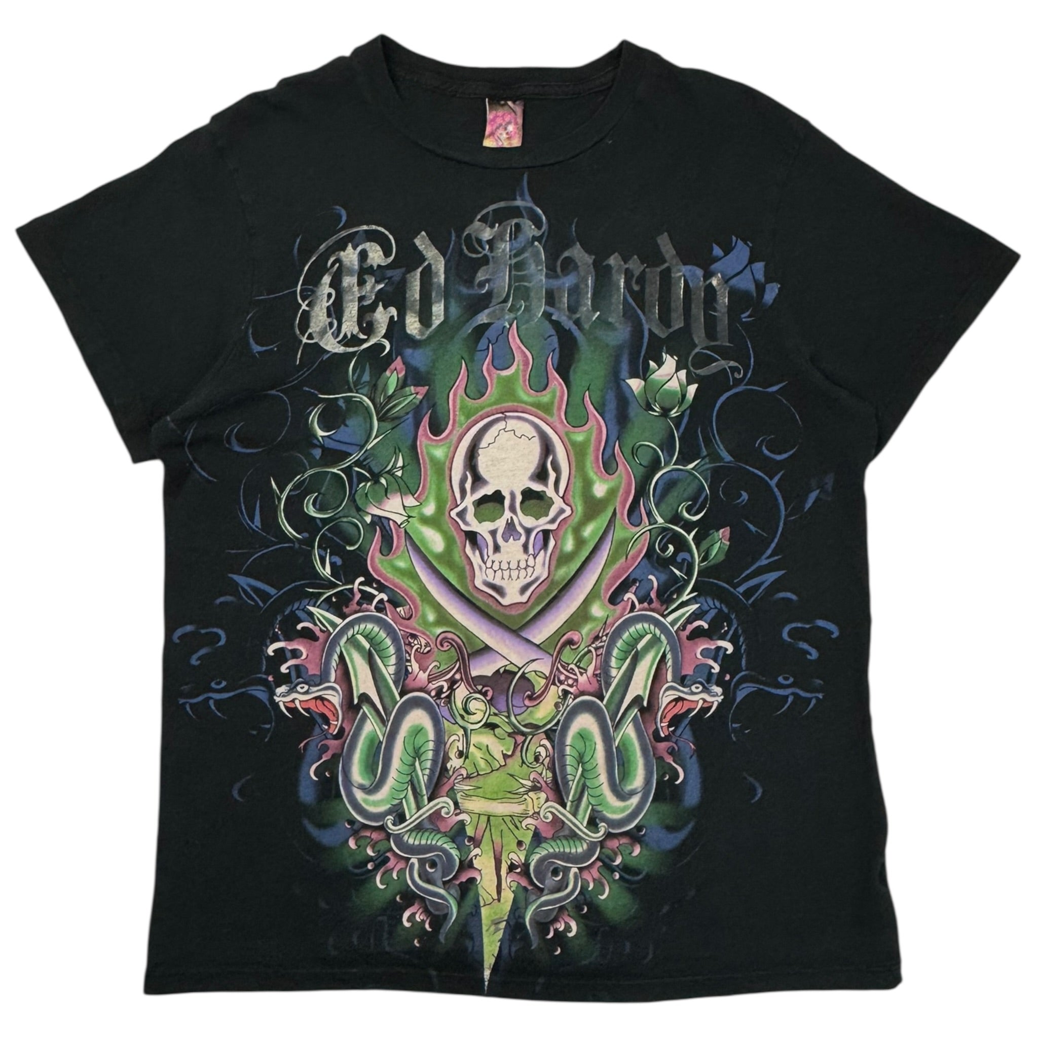 Vintage Y2K Ed Hardy Flamey Skull & Snakes T-Shirt
