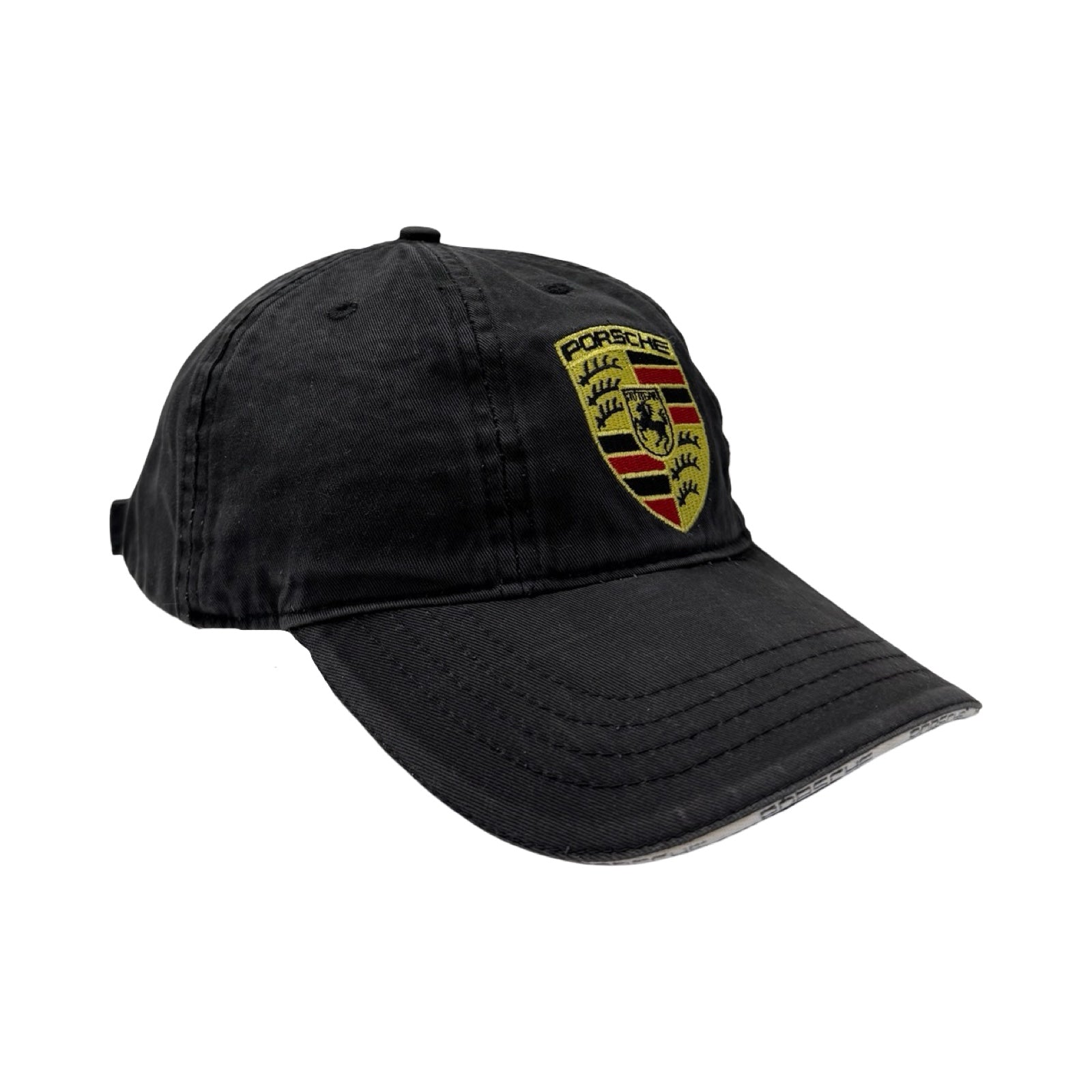 Vintage Porsche Embroidered Logo Strap Back Hat Black
