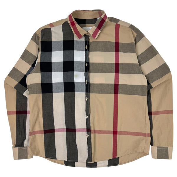 Burberry Check Stretch Cotton Poplin Shirt Archive Beige
