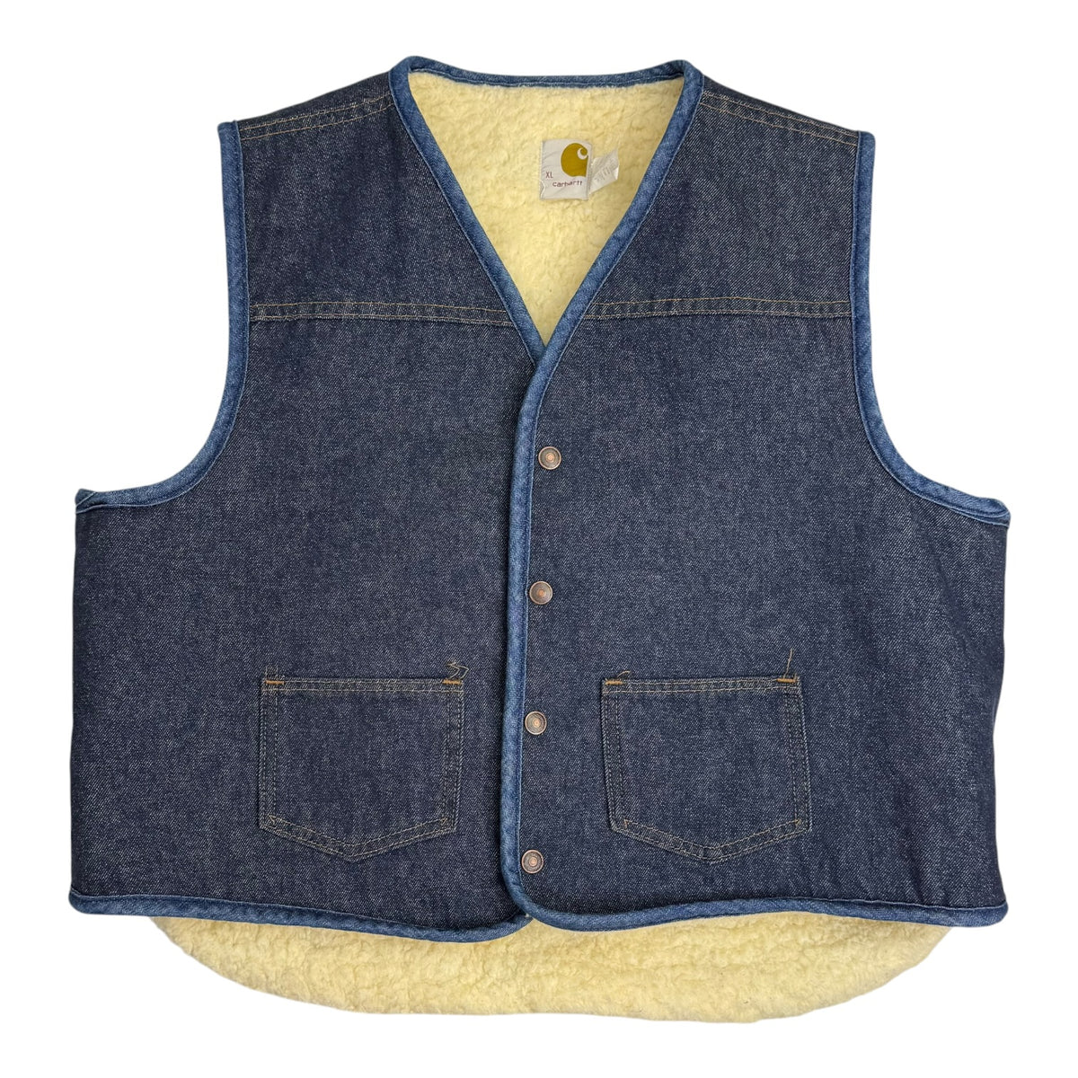 1980's Carhartt Denim Sherpa Lined Vest Dark Wash