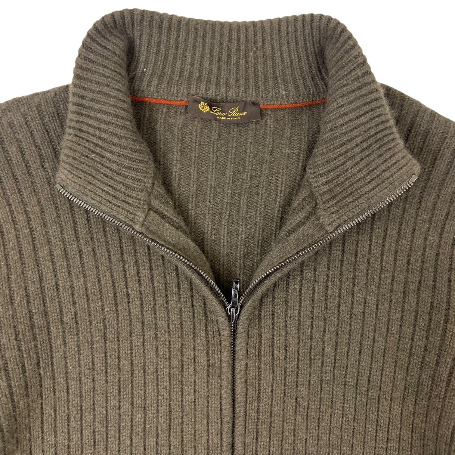 Loro Piana Ribbed Full-Zip Sweater Olive Green