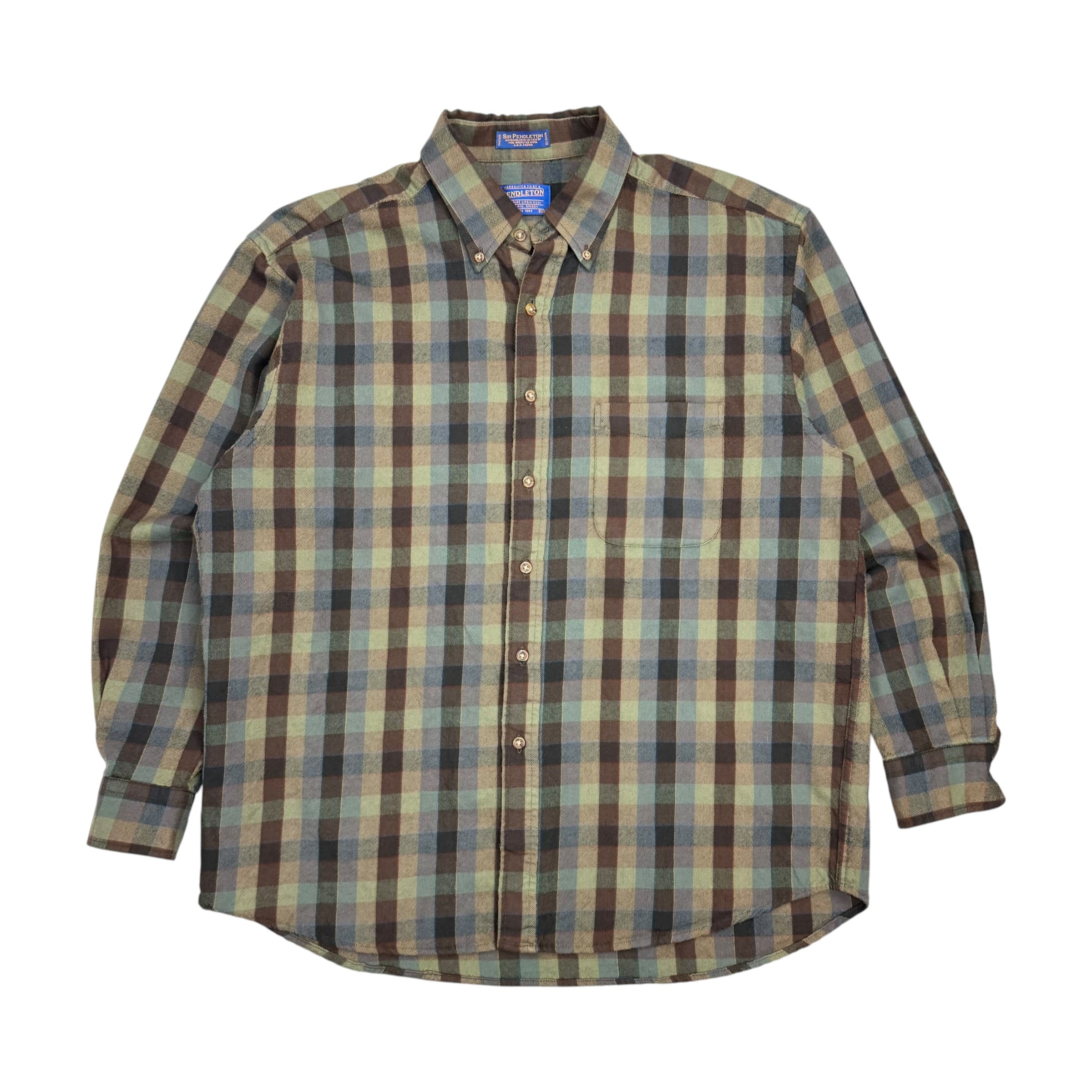 Vintage Pendleton Wool Button Up Flannel Shirt Green Plaid