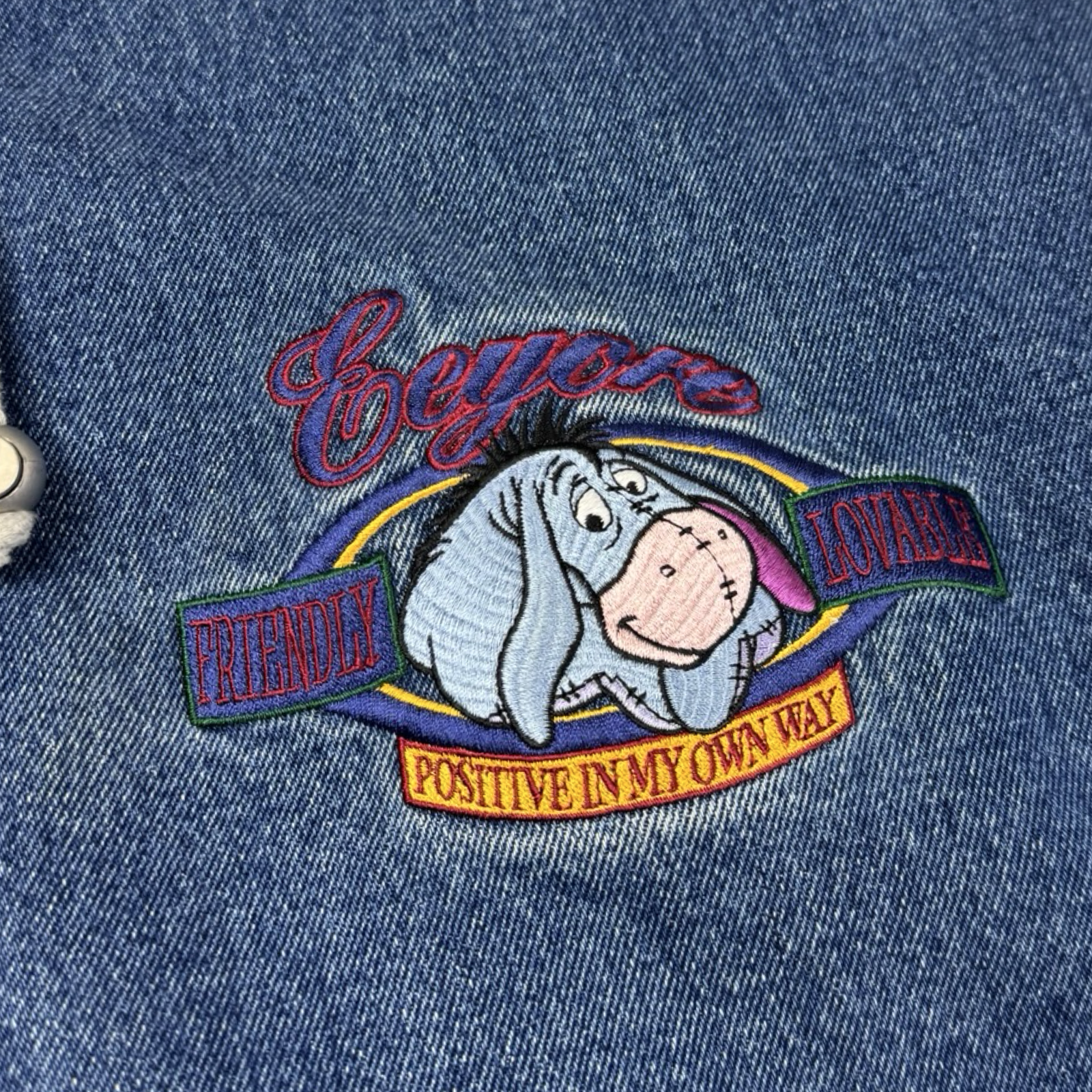 Vintage Eeyore ‘Positive In My Own Way’ Hooded Denim Varsity