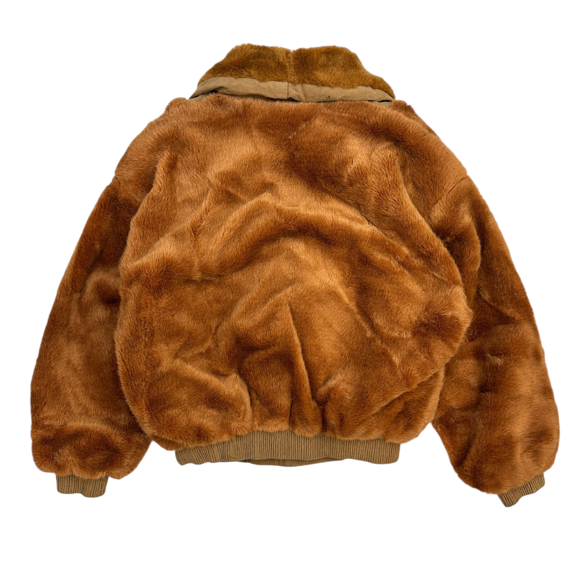 (W) Vintage Faux Fur Nubuck Bomber Jacket Light Brown