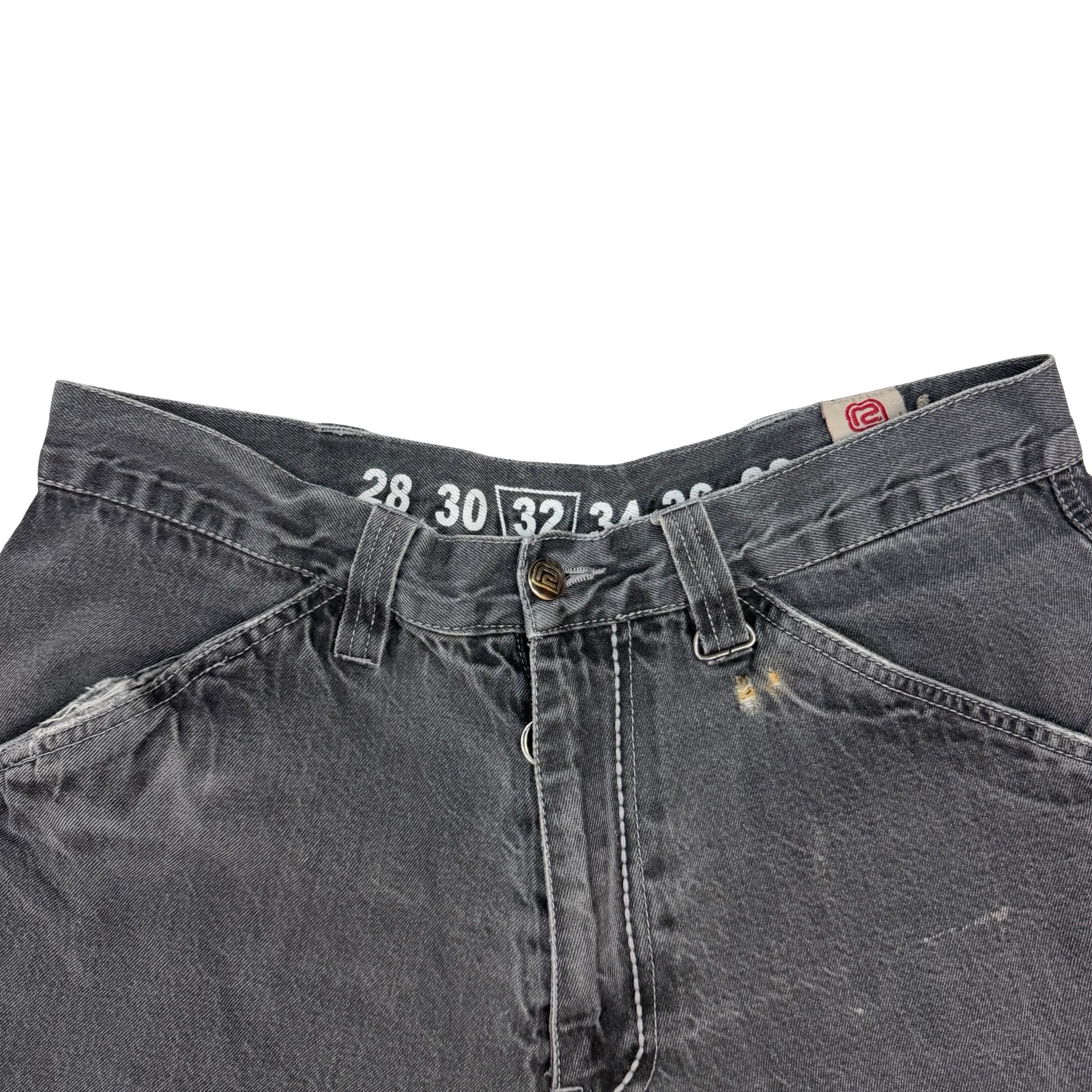 Vintage R2 Jeans Tribal Embroidered Denim Shorts Washed Grey
