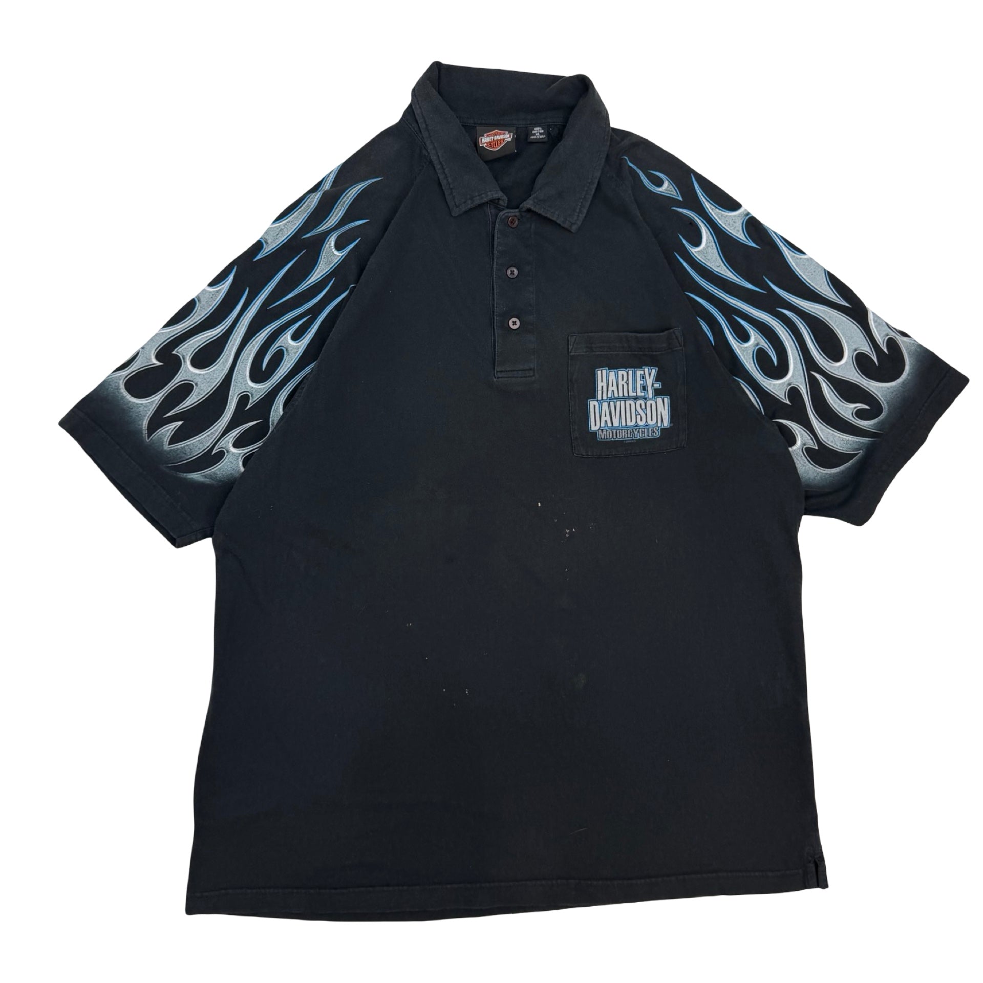 Vintage Harley Davidson Motorcycles Flame Sleeve Button Up Shirt Black