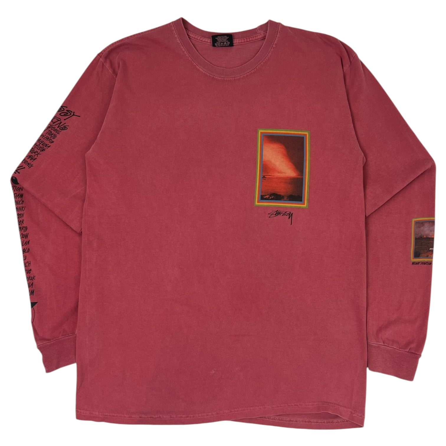 Stussy Inferno Pigment Dyed Long Sleeve T-Shirt Red