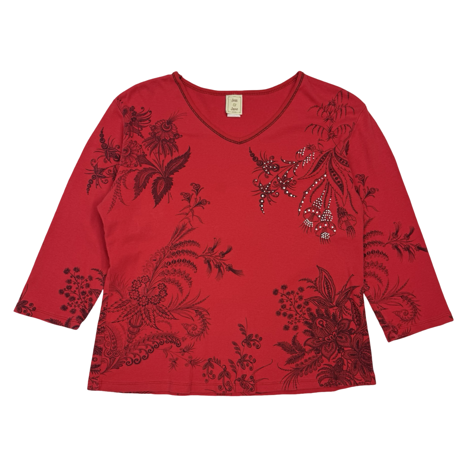 (W) Vintage Jess & Jane Floral Shirt Red