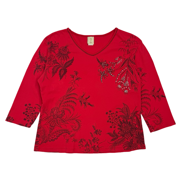 (W) Vintage Jess & Jane Floral Shirt Red
