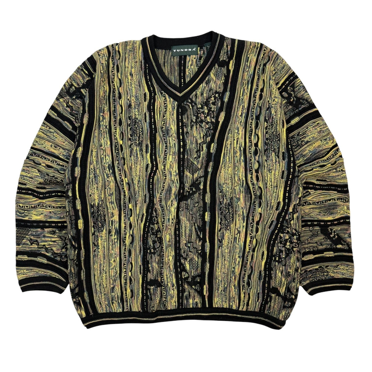 Vintage Tundra Cable Knit V Neck Sweater Green