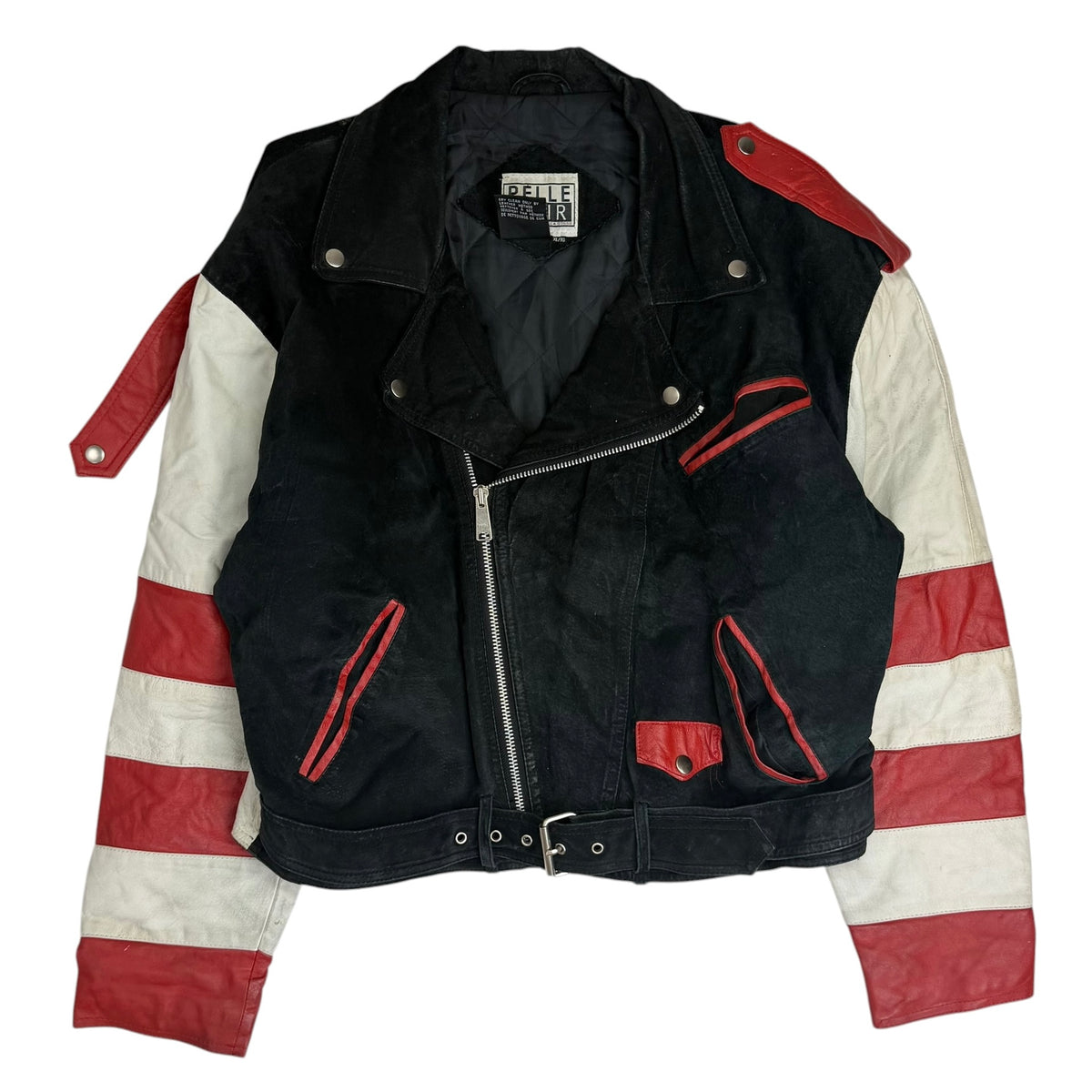 Vintage Pelle Cuir Canada Flag Rider Jacket Black