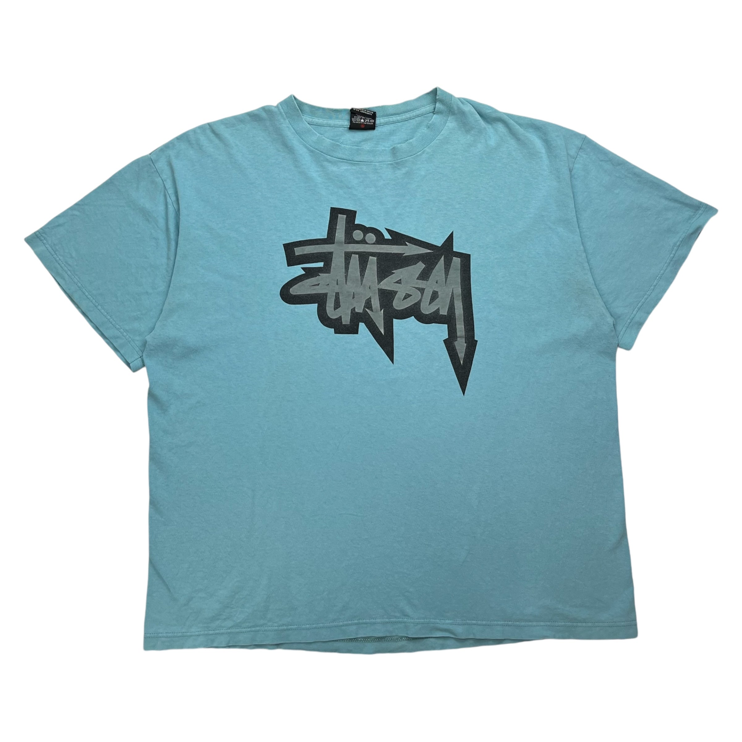 Y2K Stussy Graffiti Logo Tee Light Blue