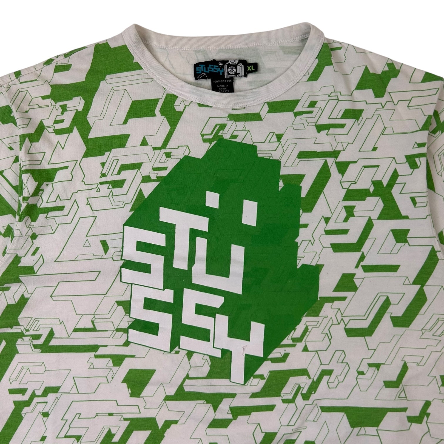 Vintage Stussy X Delta All Over Print T-Shirt White/Green
