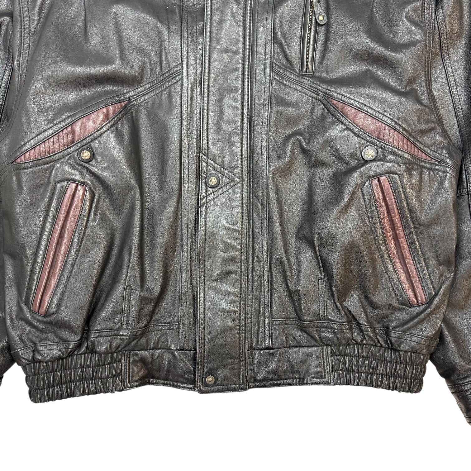 Vintage Cricketeer Leather Bomber Jacket Black/Maroon