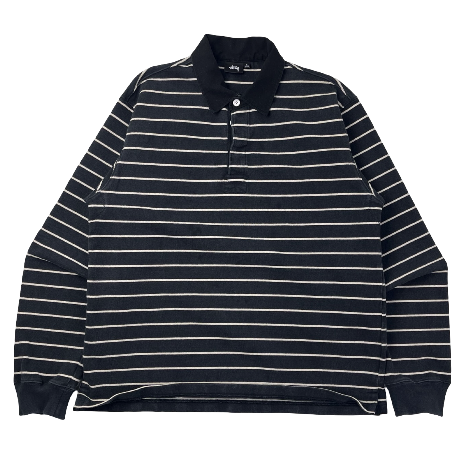 Stussy Horizontal Striped Rugby Black