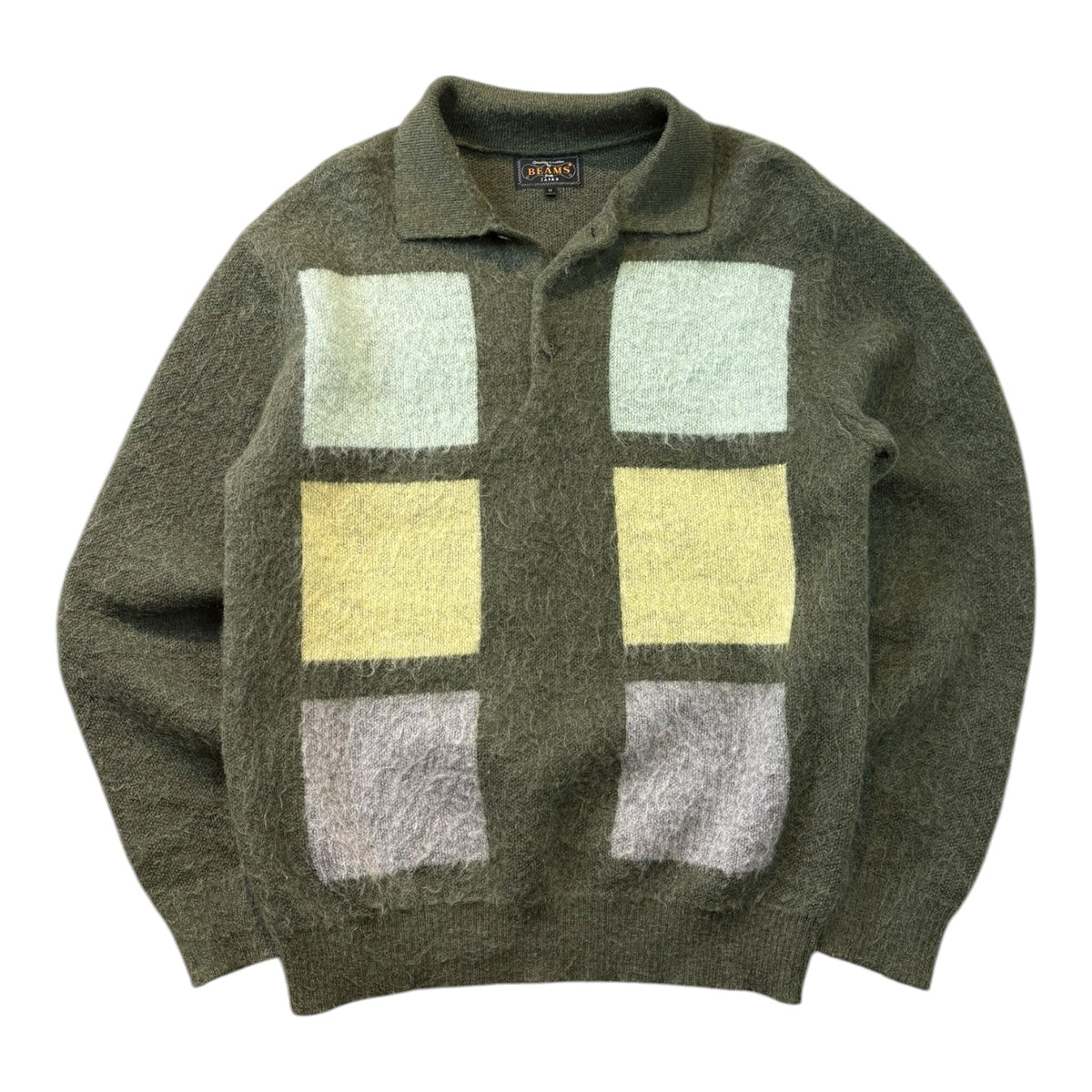 Beams Plus Knit Polo Shaggy 9G Olive Green