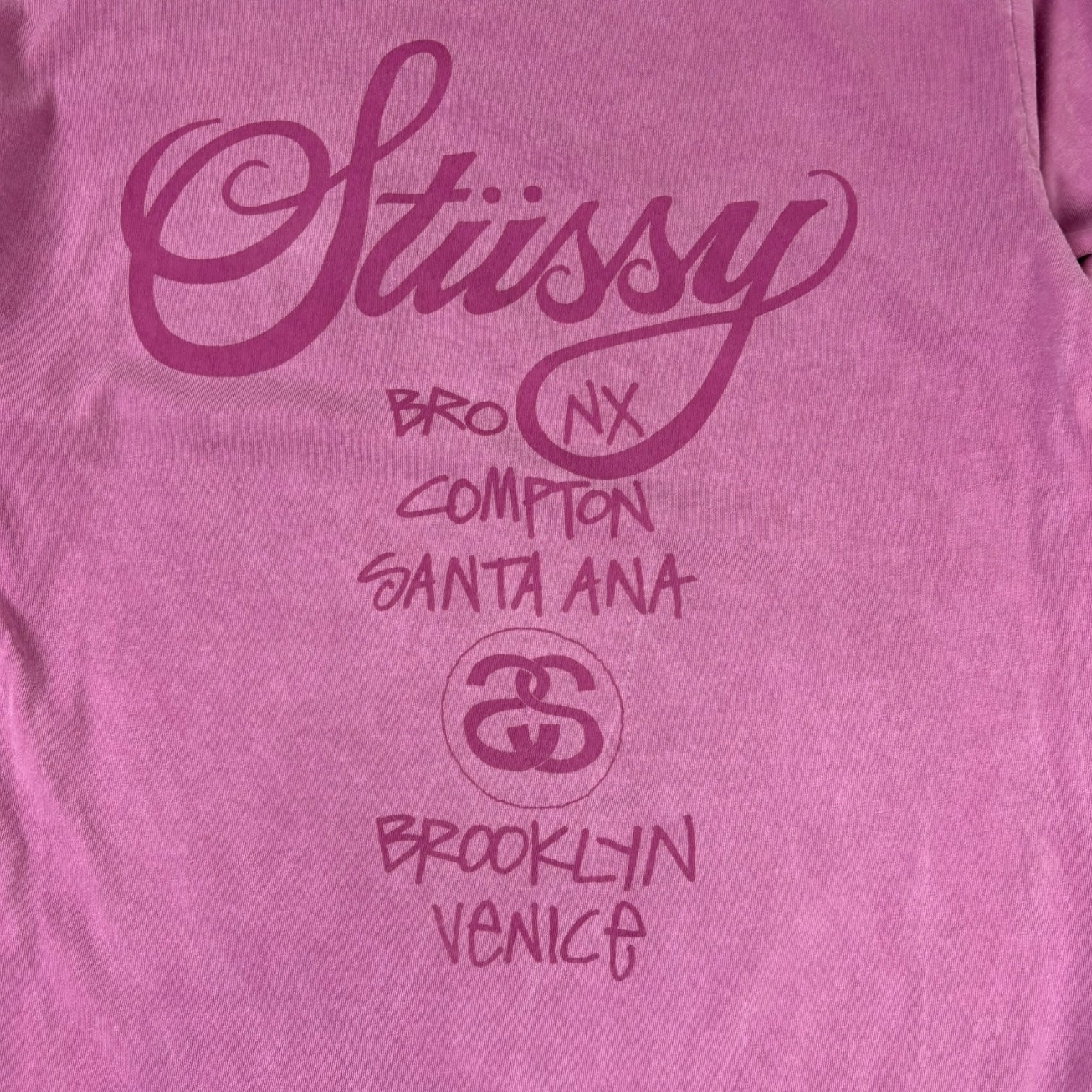 Stussy World Tour Pigment Dyed Long Sleeve T-Shirt Fuchsia