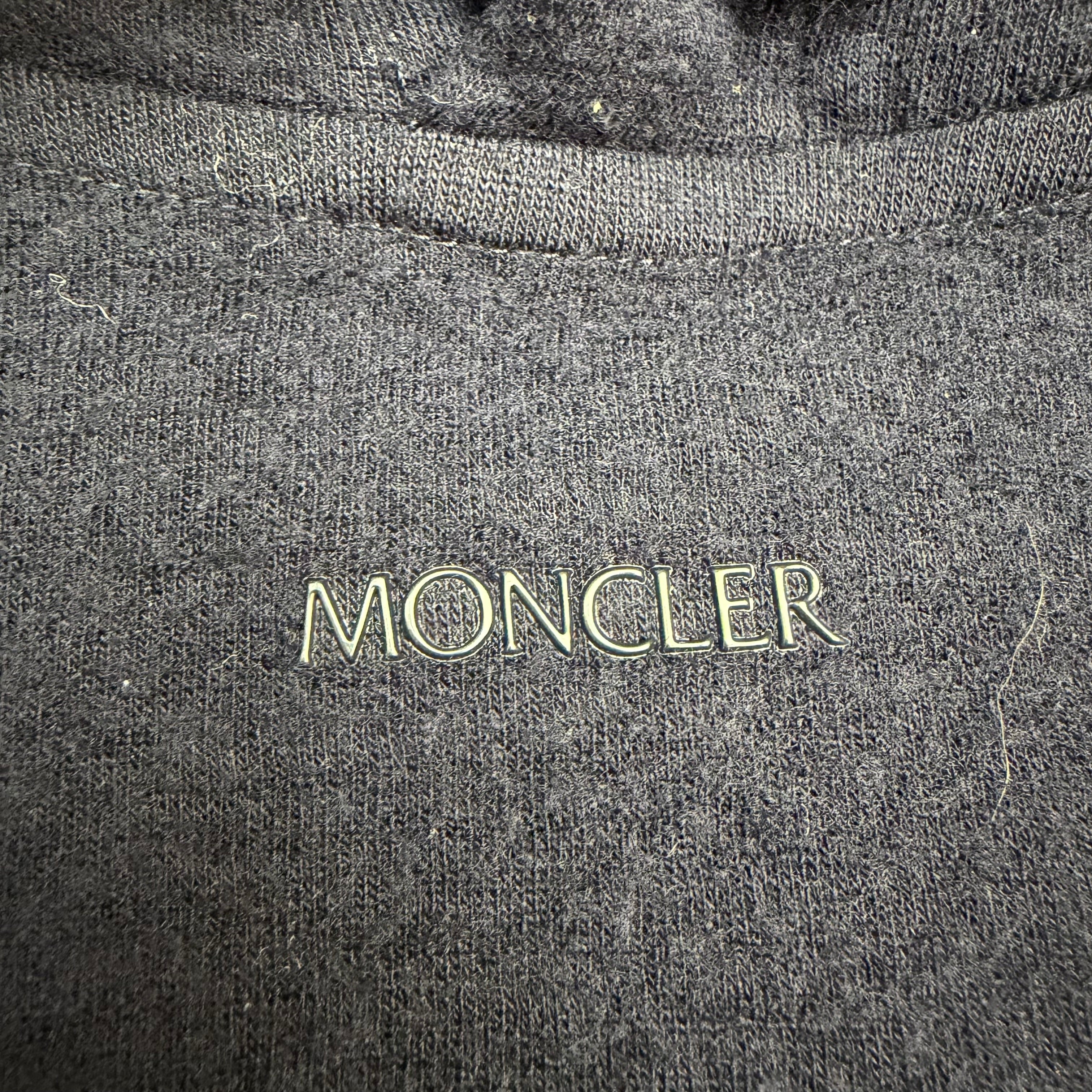 Moncler Leather Logo Cotton Blend Hoodie Navy