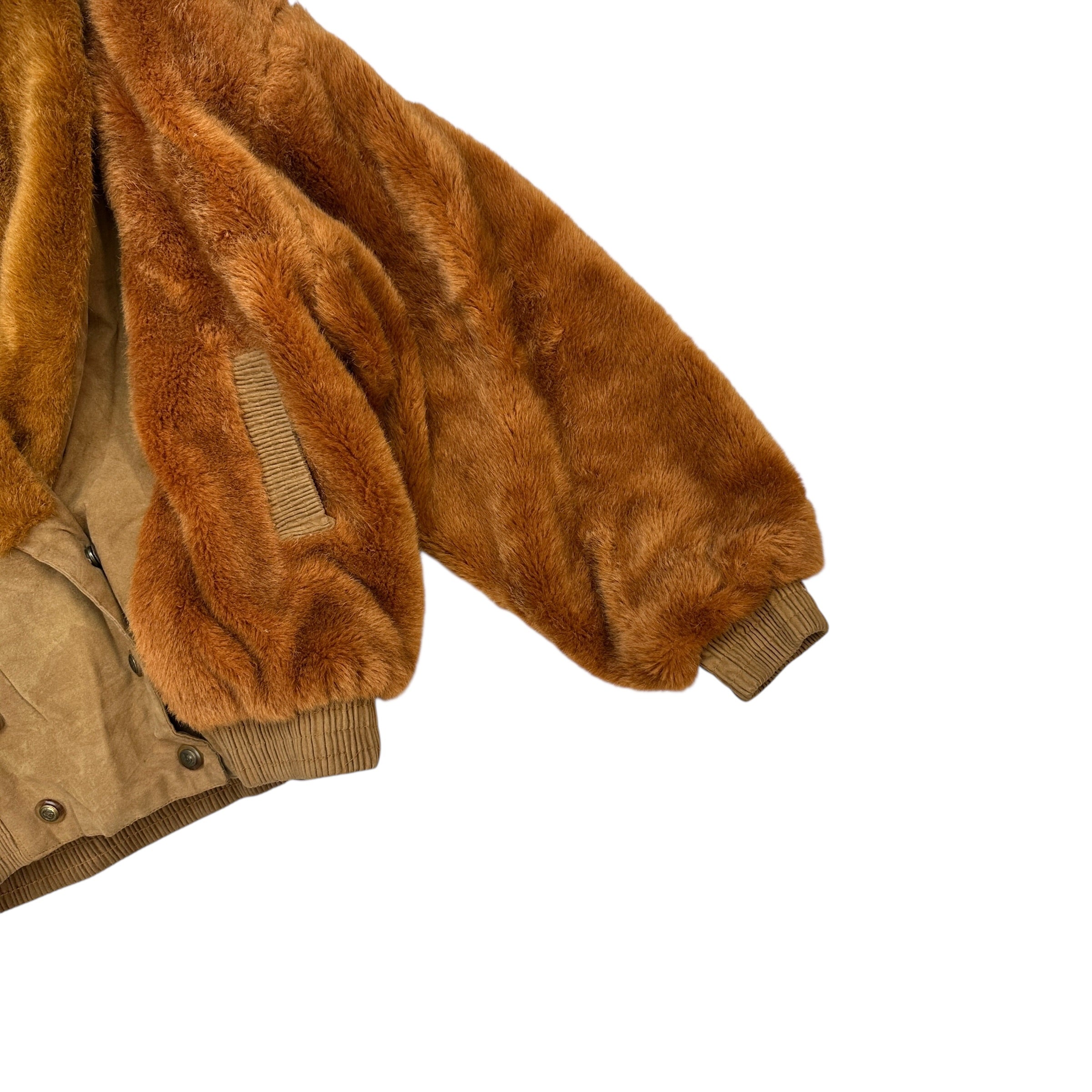 (W) Vintage Faux Fur Nubuck Bomber Jacket Light Brown