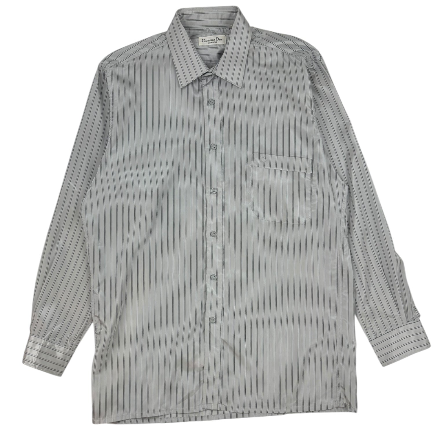 Christian Dior Monsieur Satin Striped Button-Up Dress Shirt Silver