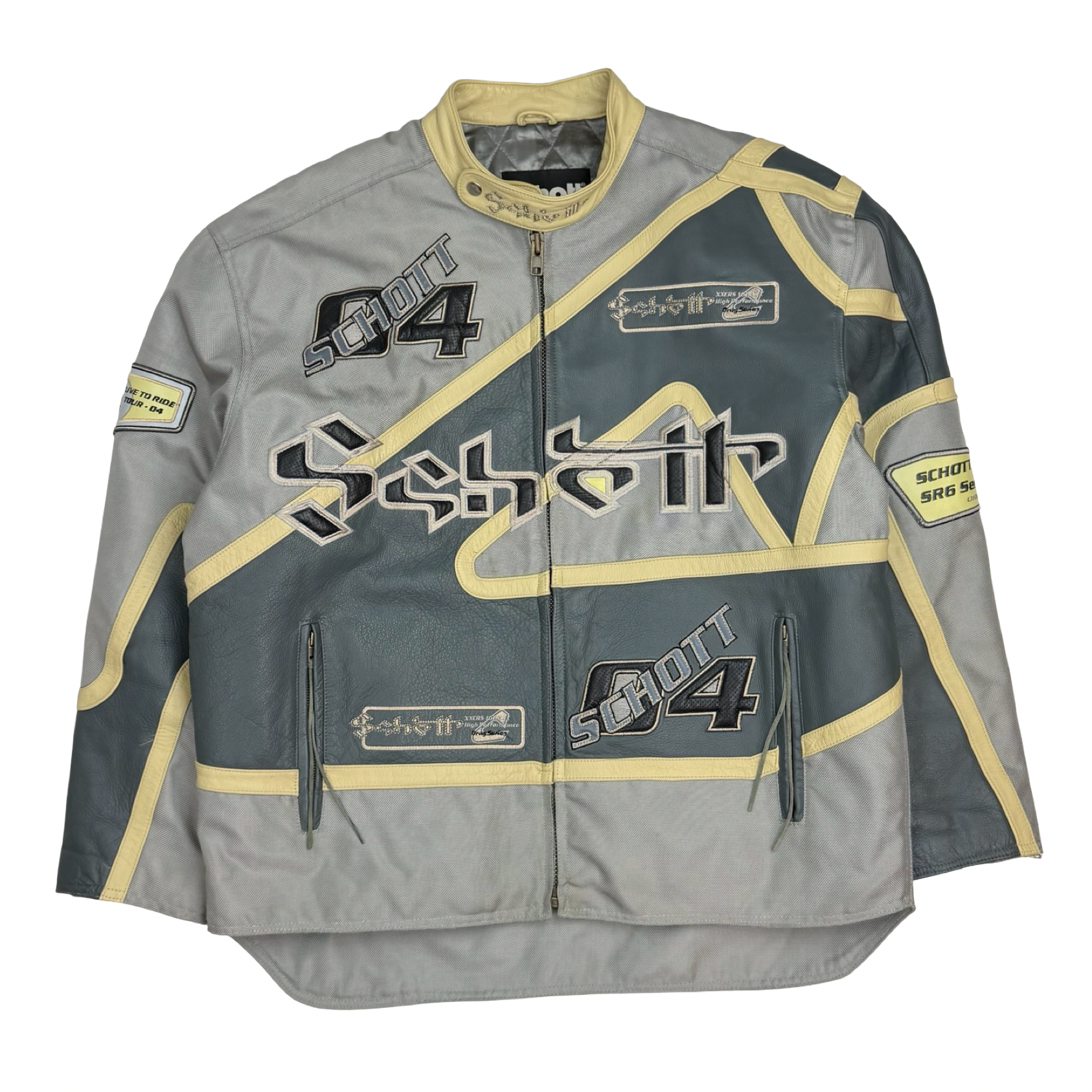 Vintage Schott NYC Leather Racing Jacket Grey