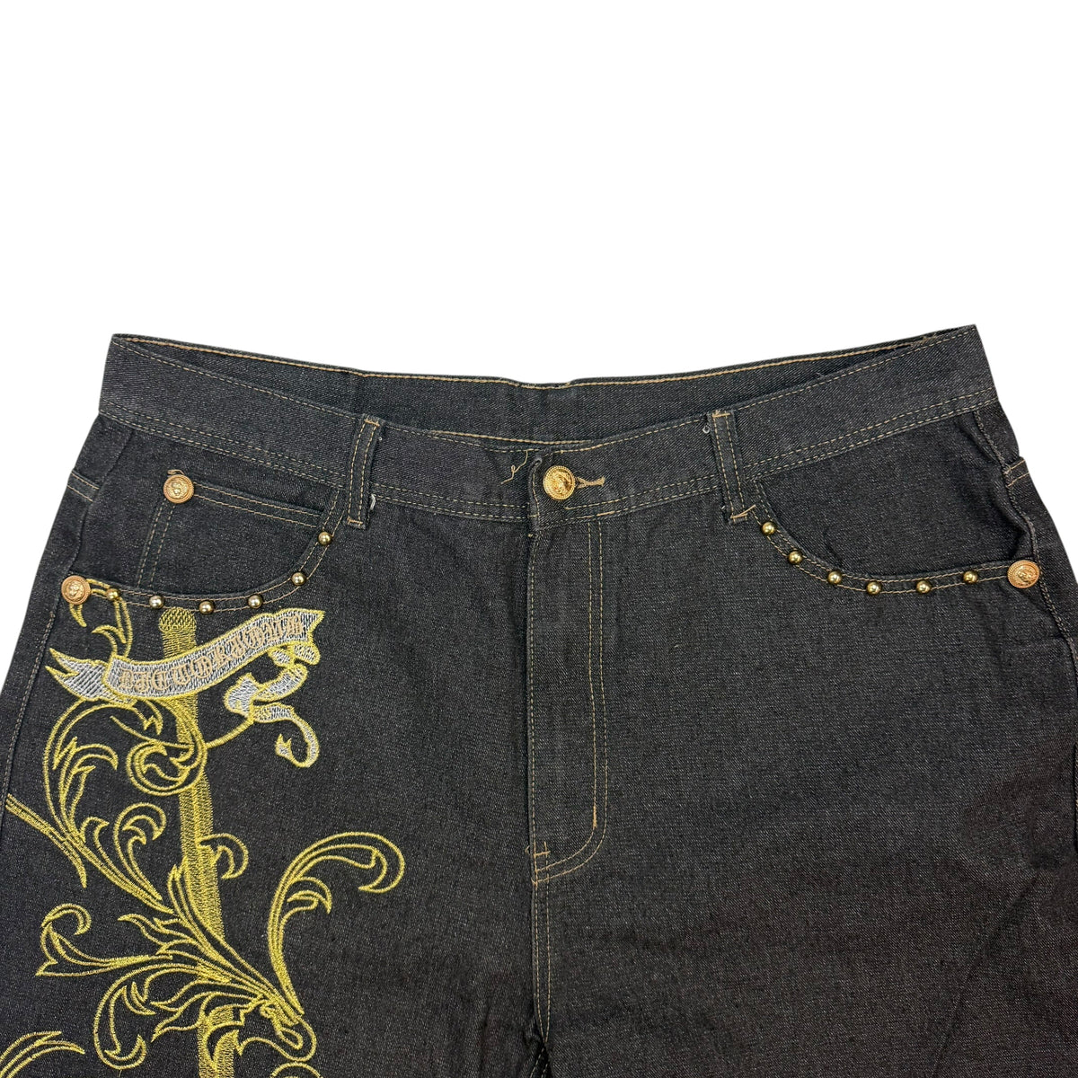 Vintage Y2K Embroidered Raw Denim Jeans Black