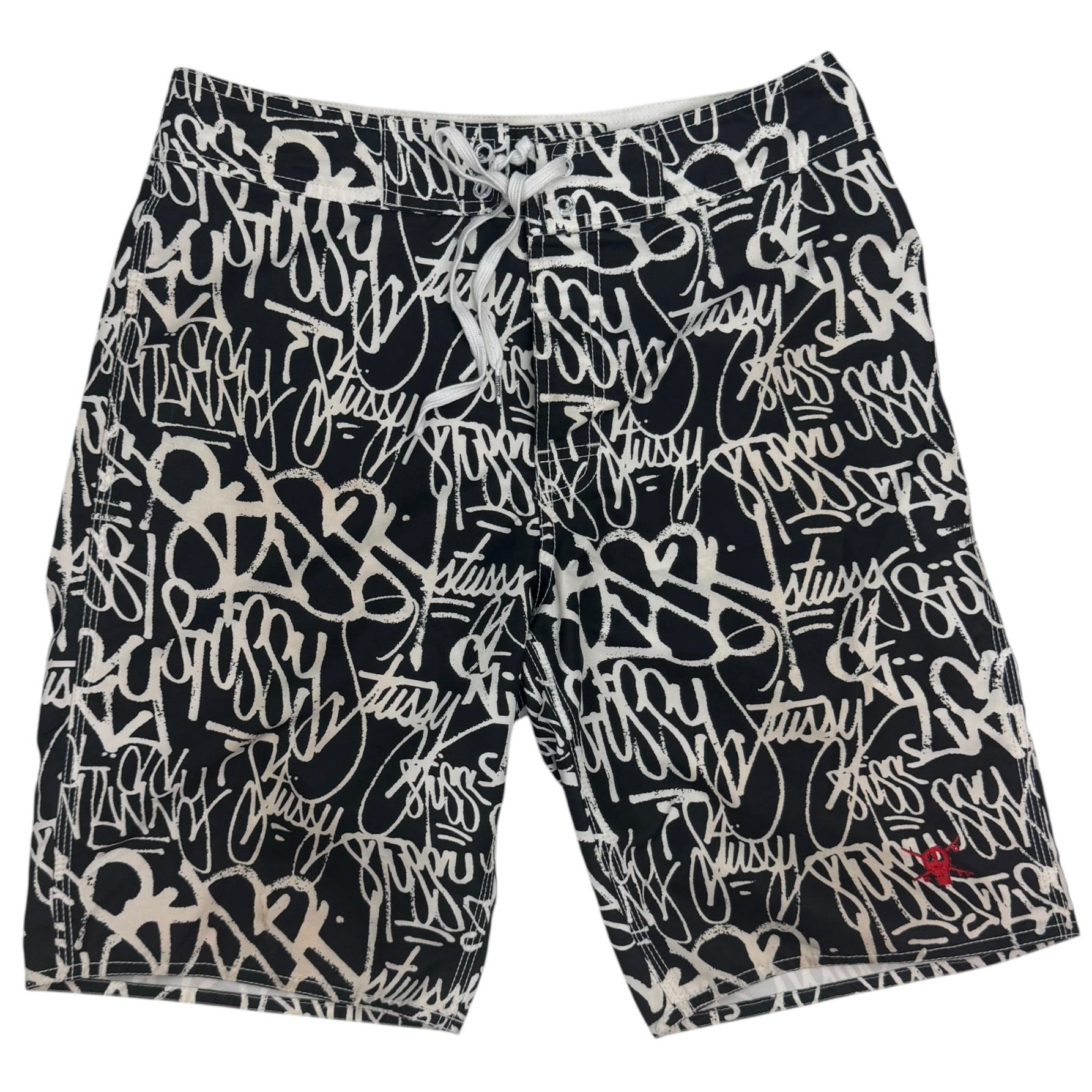 Vintage Stussy Graffiti Swim Shorts Black/White