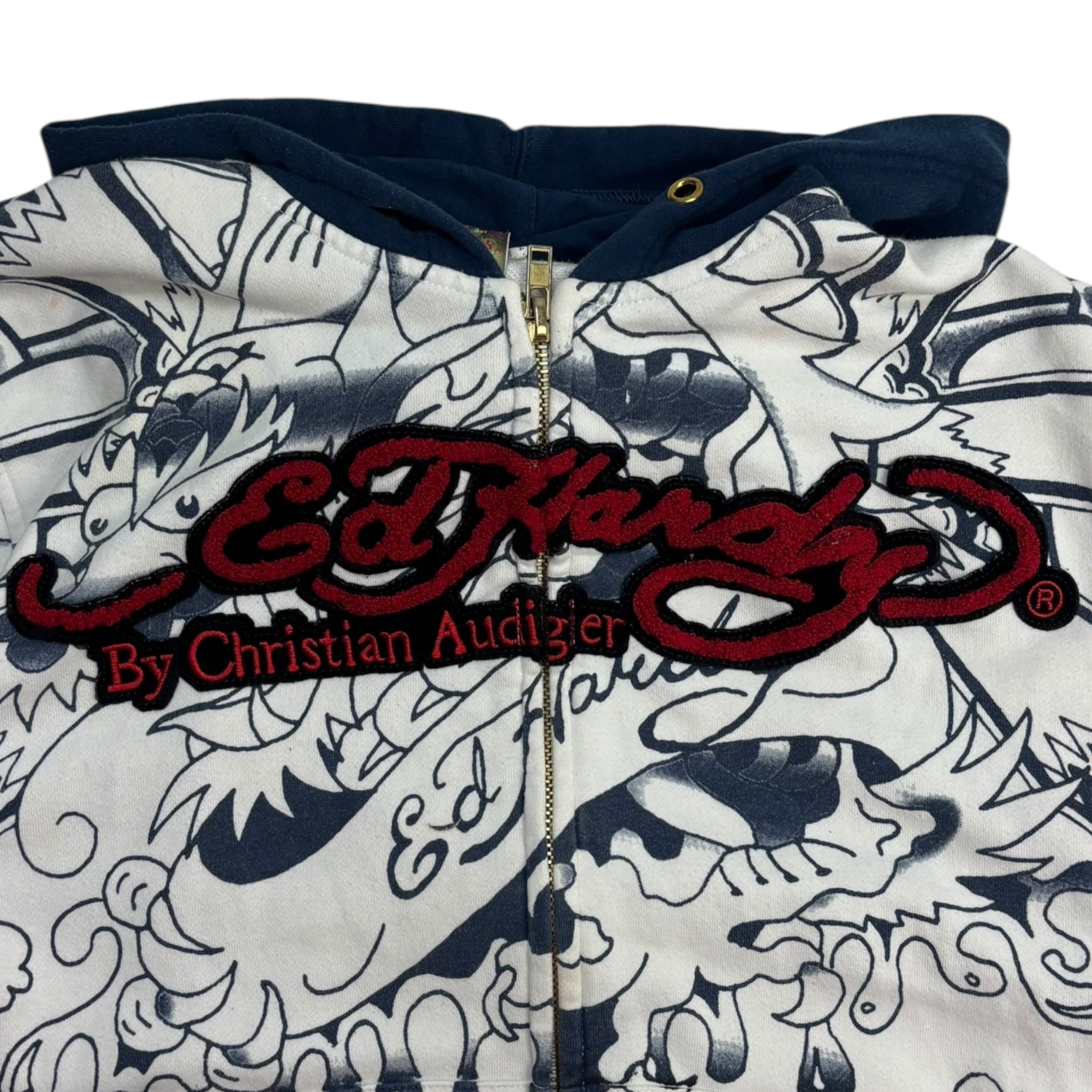 Y2K Ed Hardy Felt Embroidered Zip Up Hoodie