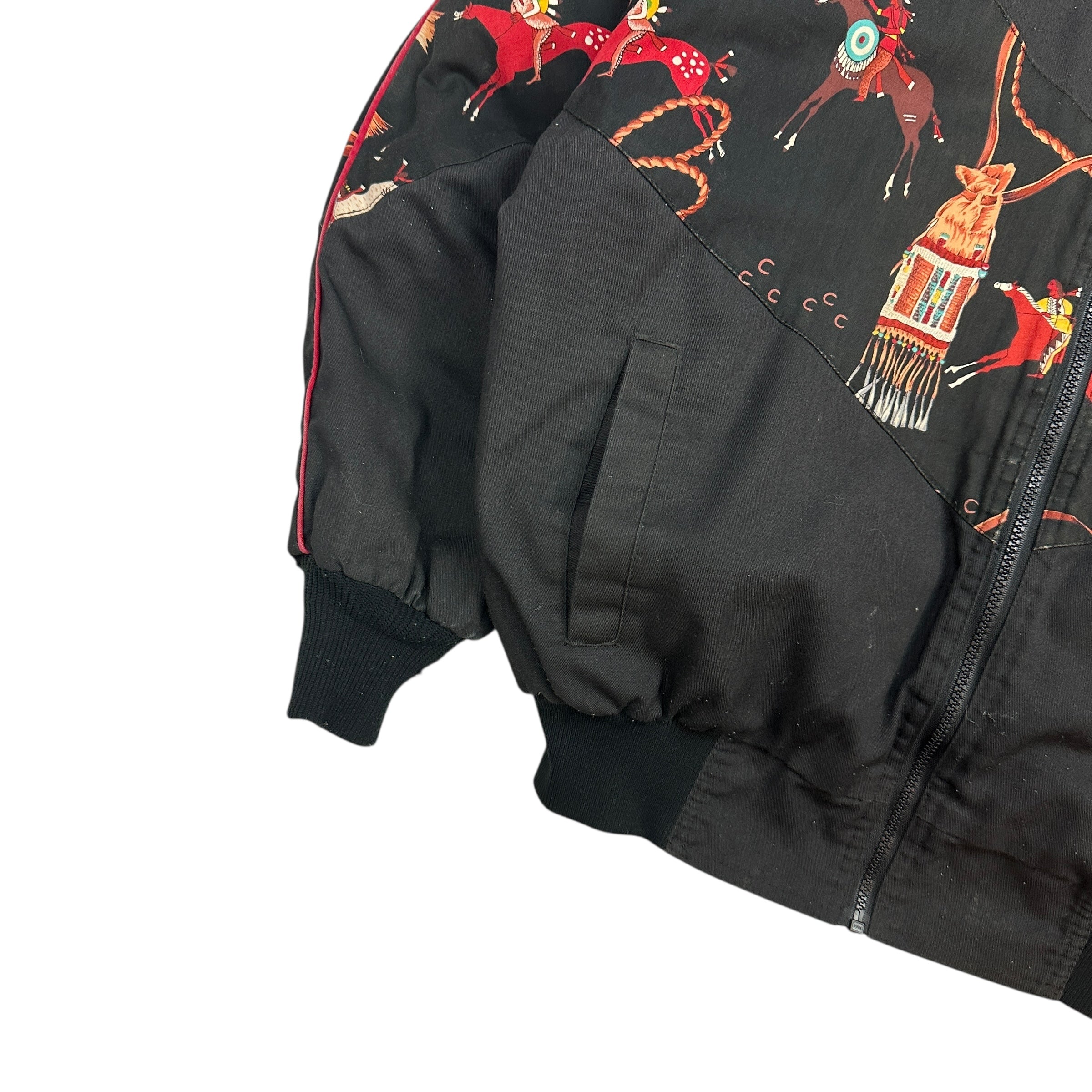 Vintage Bee-Wild Patterned Bomber Jacket Black