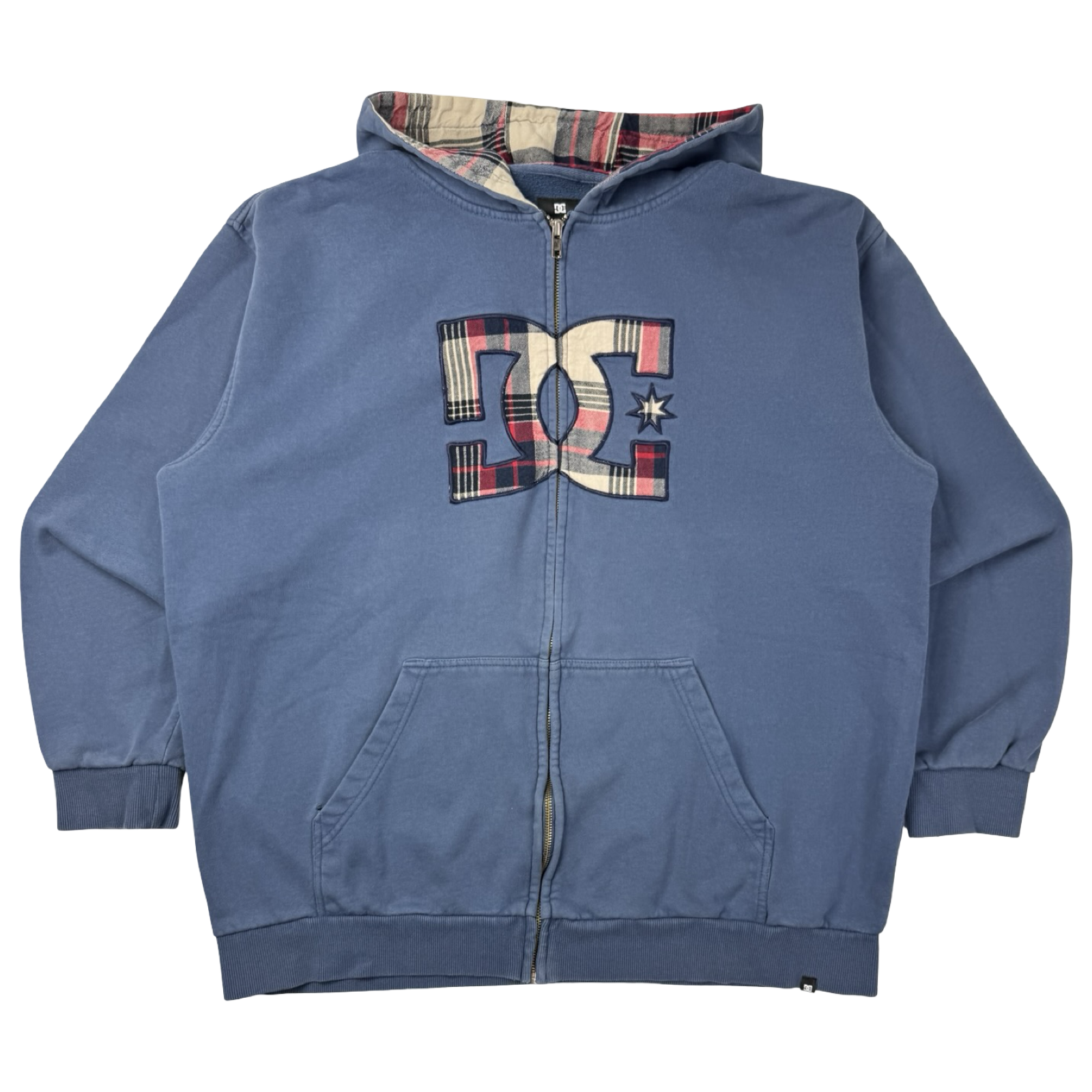 Y2K DC Shoe Co. Logo Zip Up Hoodie Blue/Tartan