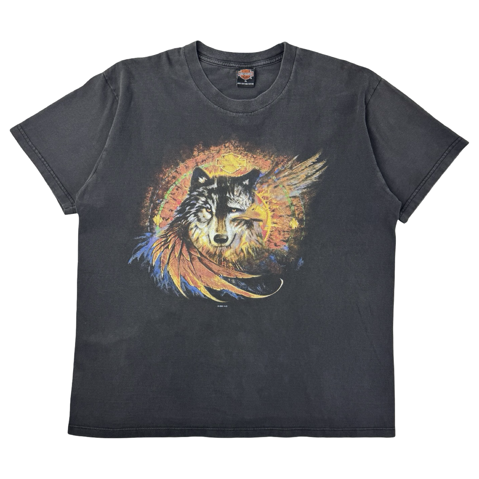 2001 Harley Davidson Wolf & Eagle T-Shirt Faded Black