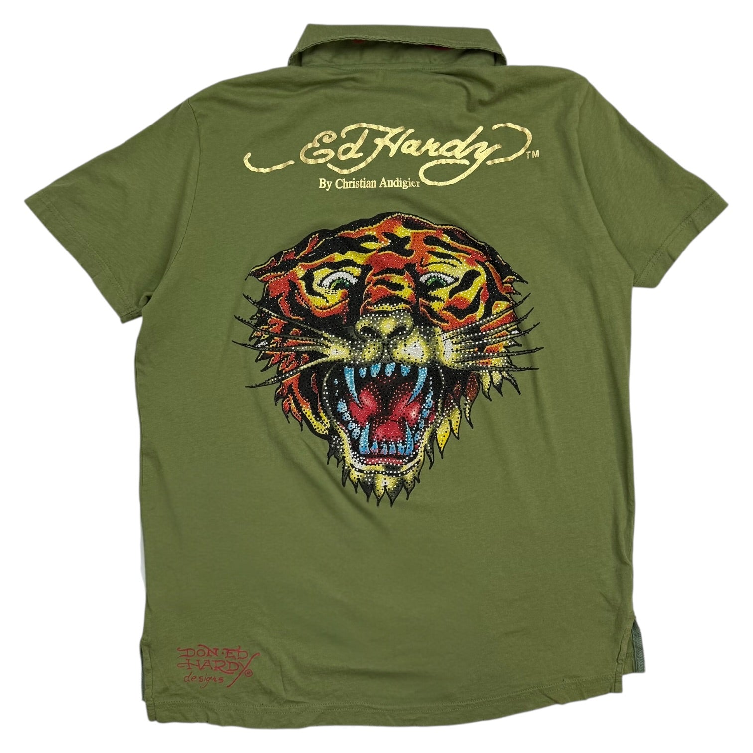Vintage Ed Hardy By Christian Audigier Tiger Polo Green