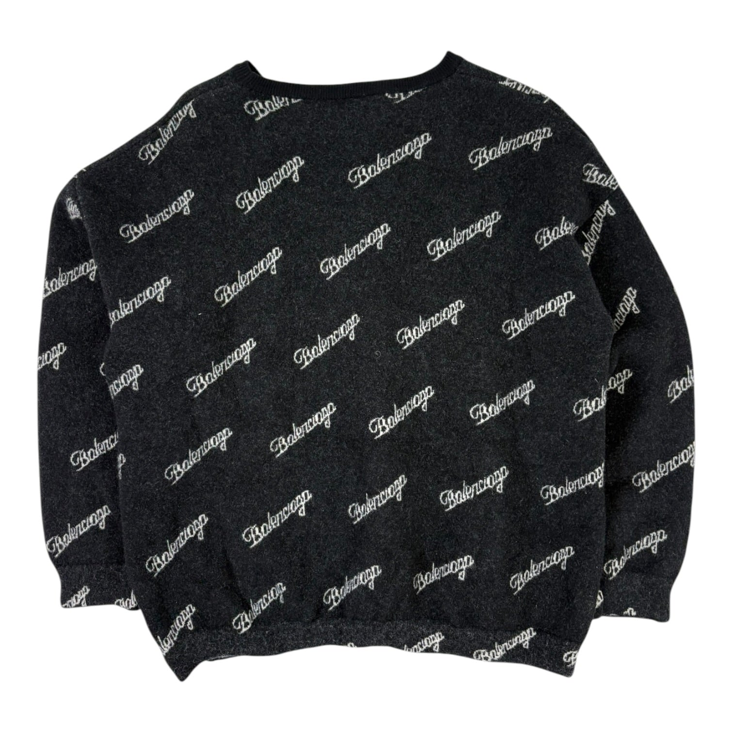 Balenciaga All Over Script Logo Knit Sweater Black