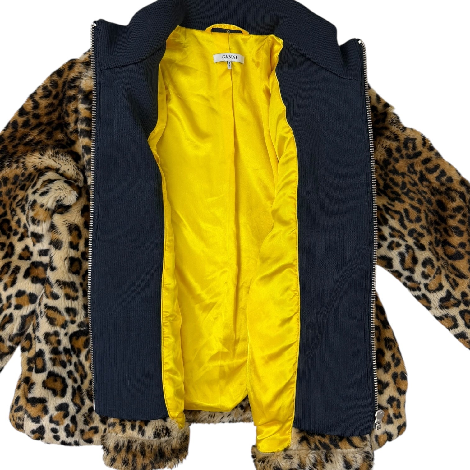 Ganni Leopard Print Fur Double Jacket