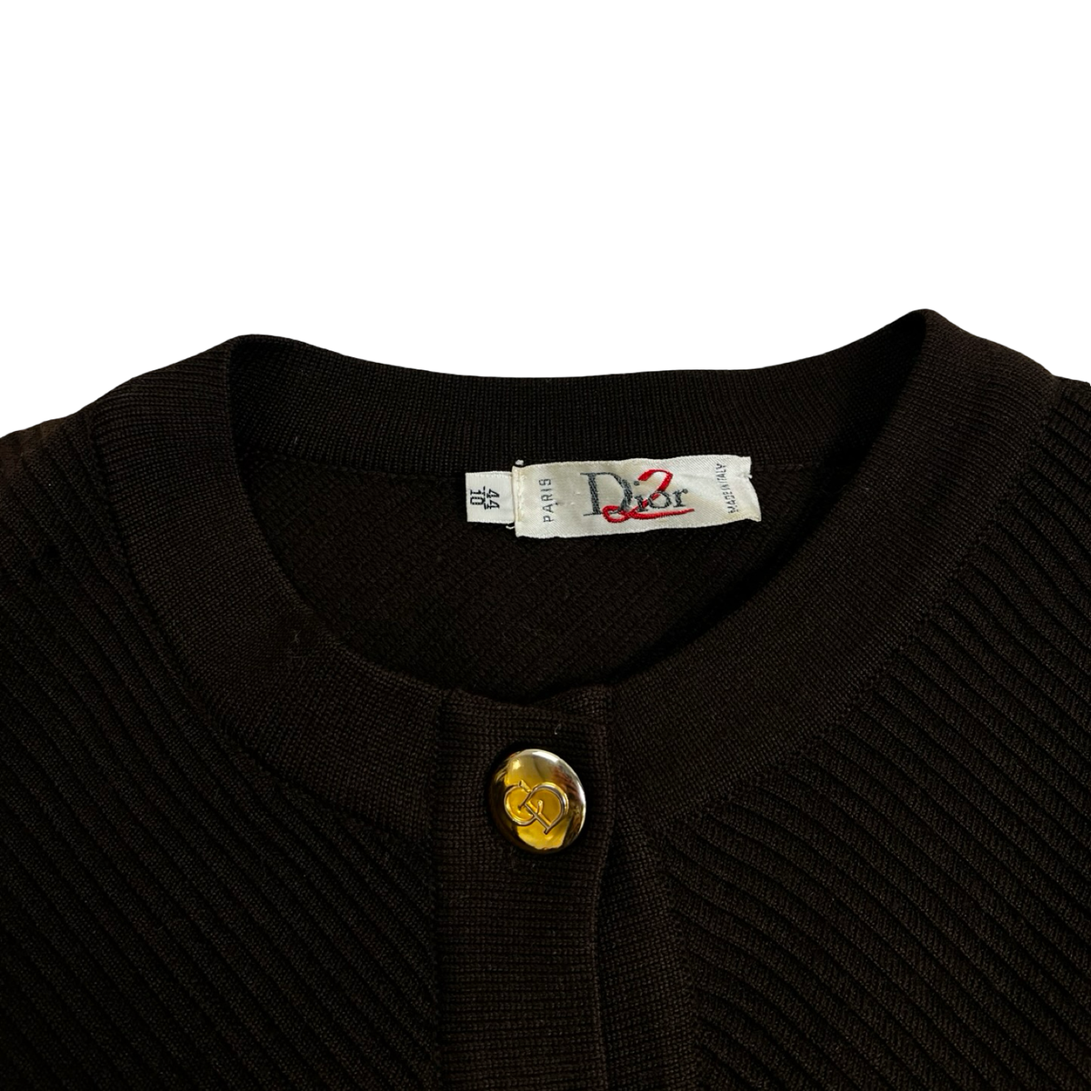 (W) Vintage Christian Dior Collarless Ribbed Knit Jacket