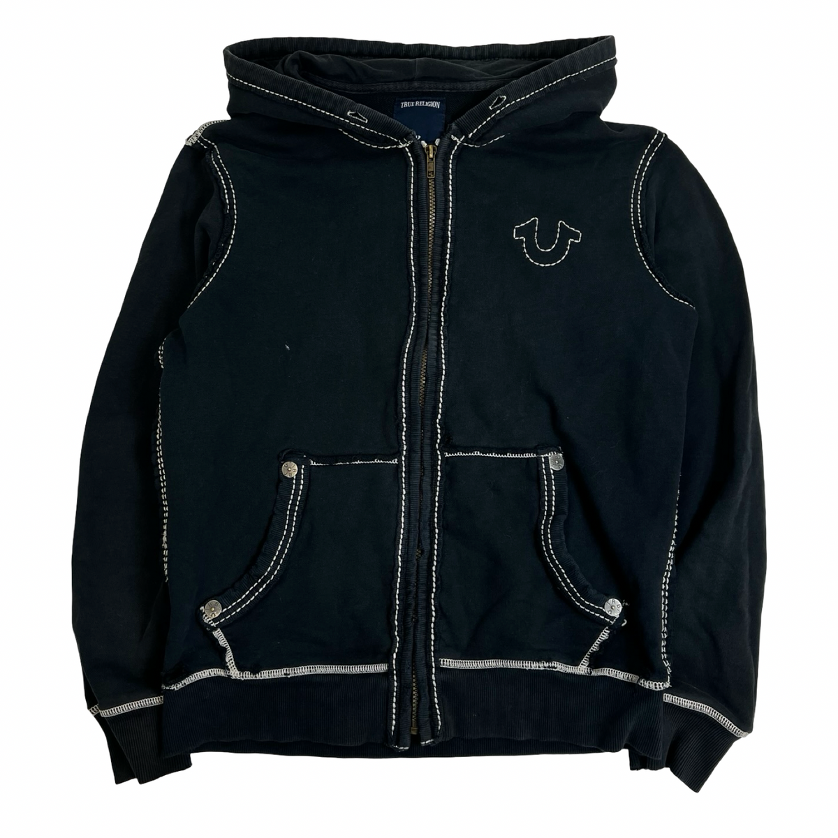 True Religion Big T Contrast-Stitch Zip-Up Hoodie