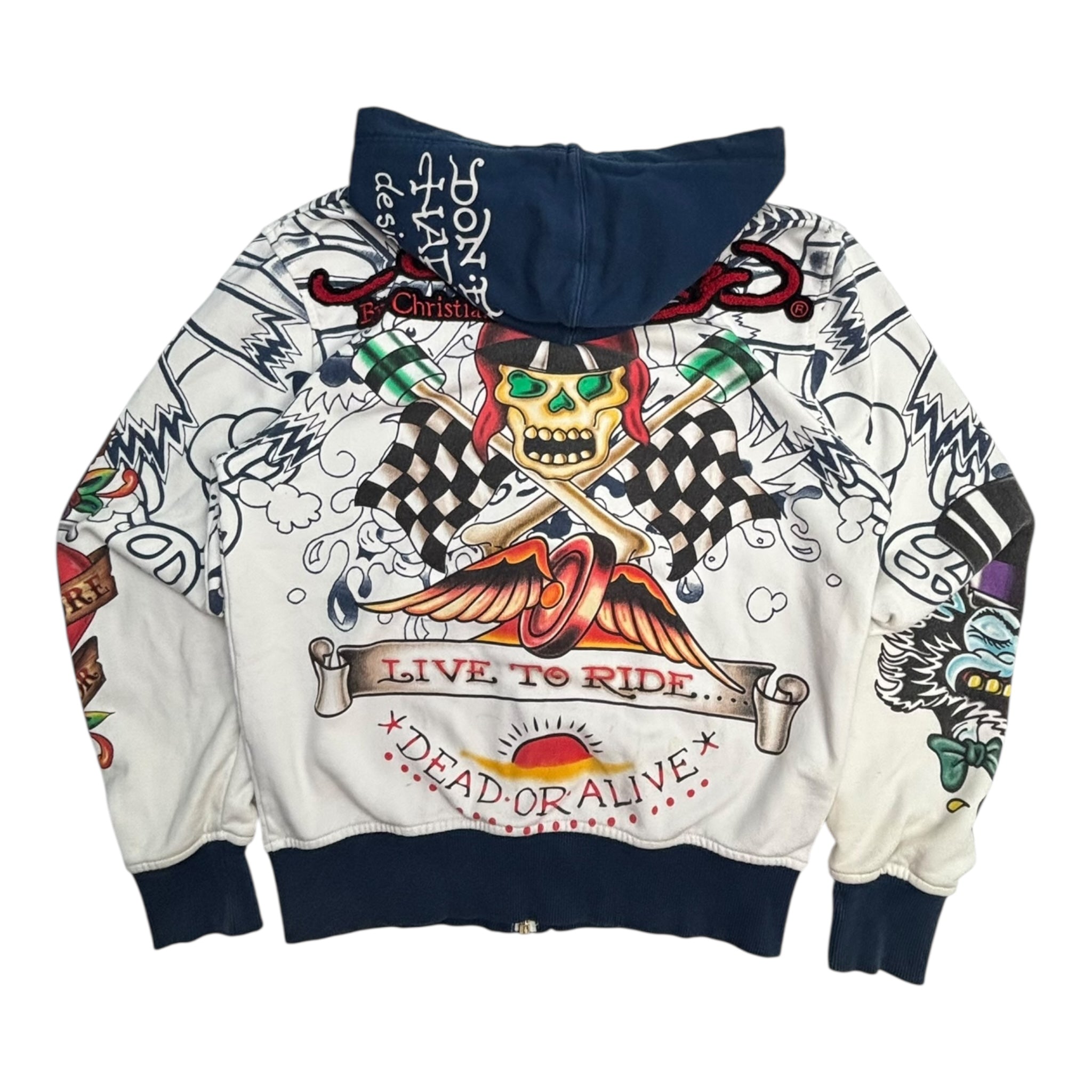 Y2K Ed Hardy Felt Embroidered Zip Up Hoodie
