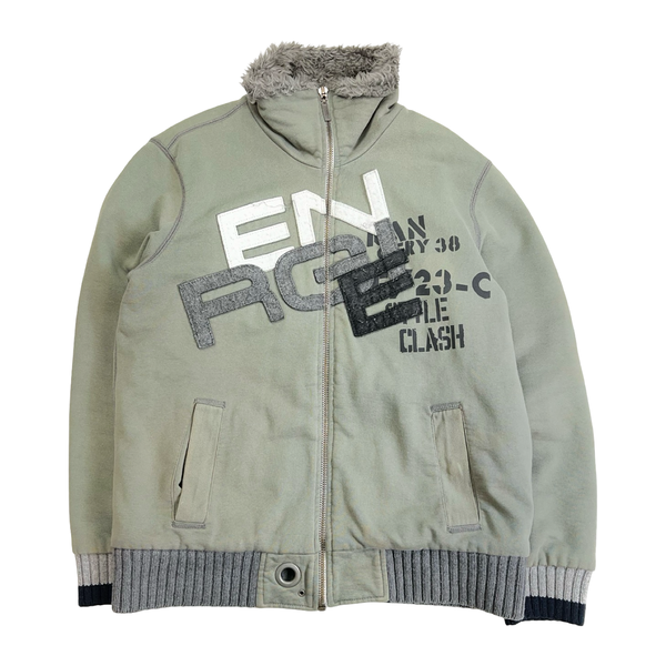 Vintage Y2K Énergie Faux Fur Zip Up Sweatshirt Bomber Jacket