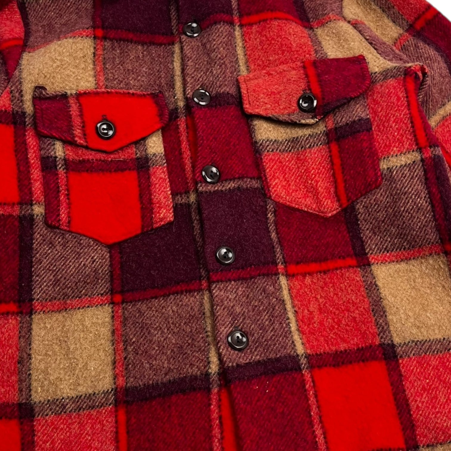 Vintage Lumber King Heavy Wool Checkered Button-Up Shirt Reds