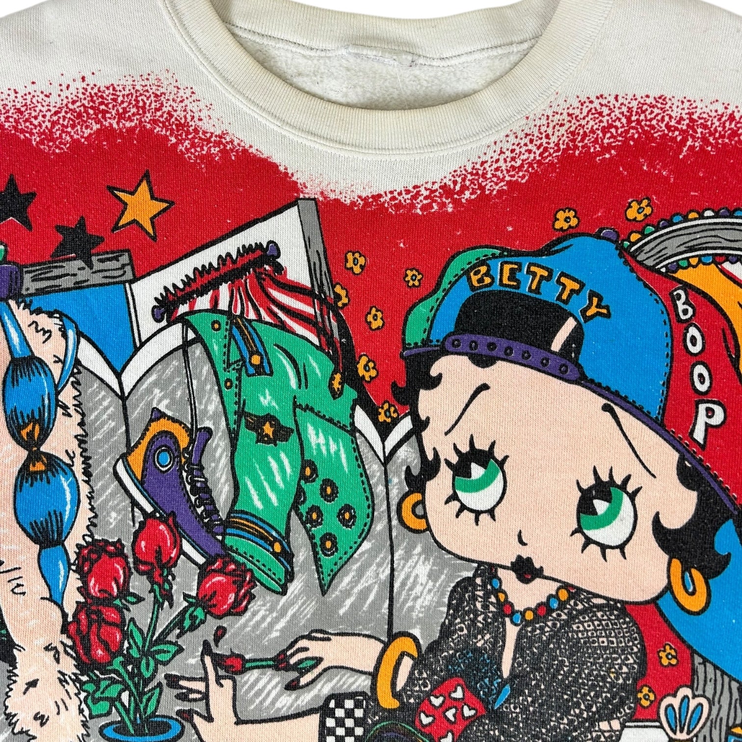 1994 Betty Boop AOP “What’s a girl wear?” Sweater White
