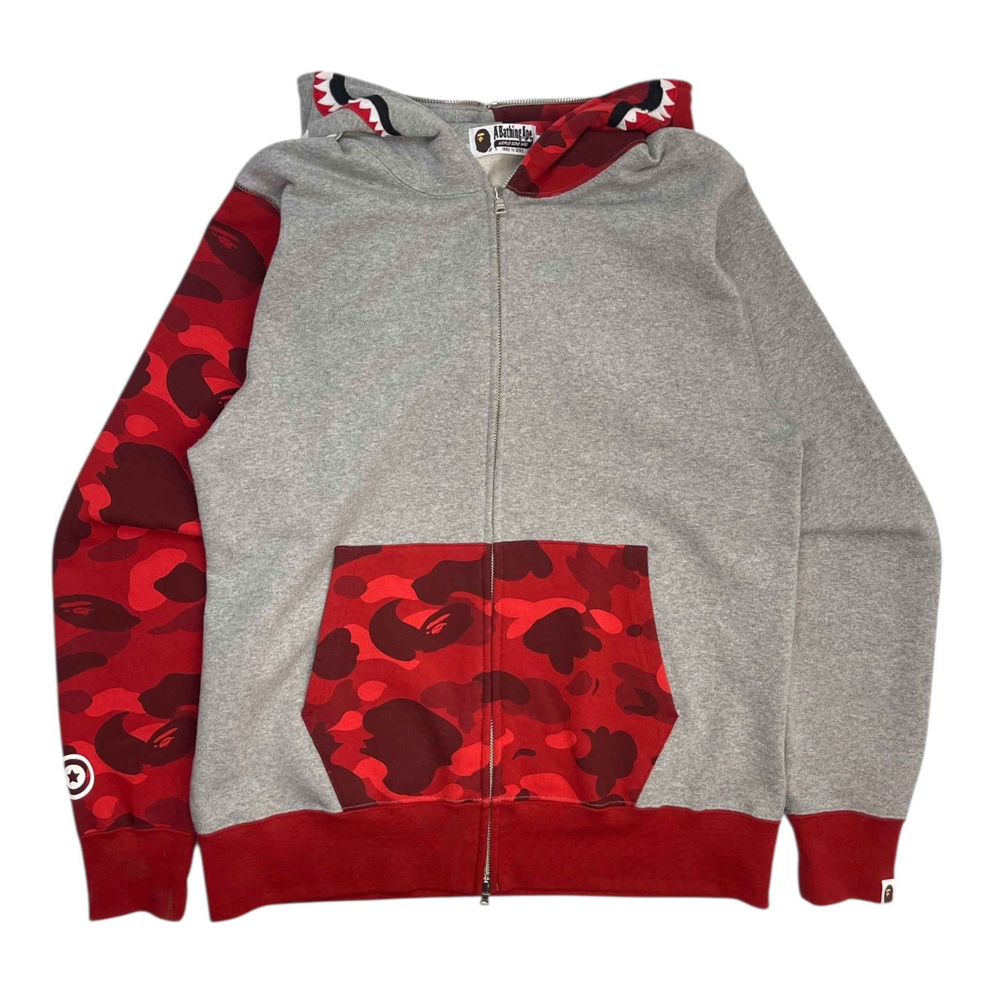 Bape Color Camo Shark Full Zip Hoodie Red