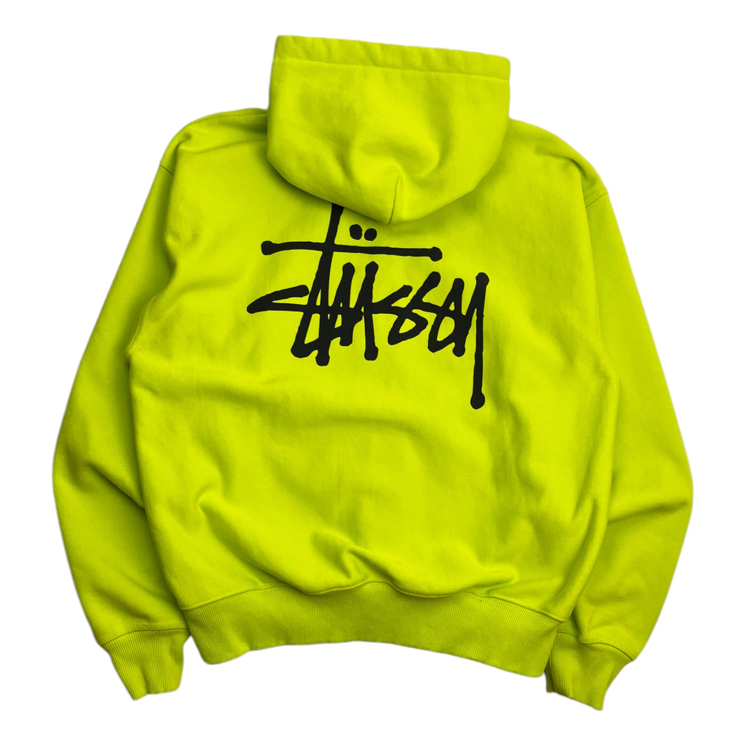 Stussy Spellout Logo Zip Up Hoodie Highlighter Green