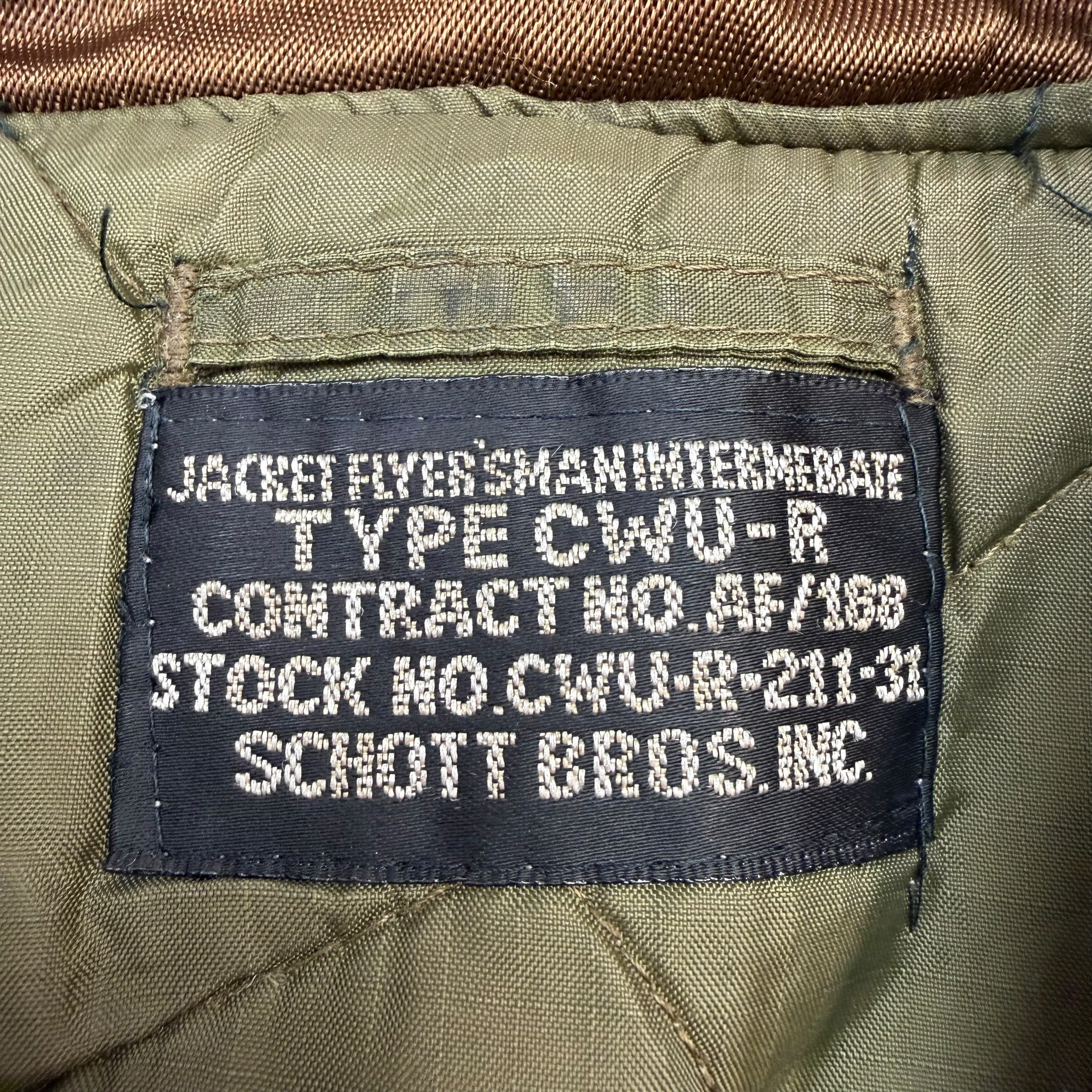 Vintage Schott CWU-R Flight Jacket Satin Brown