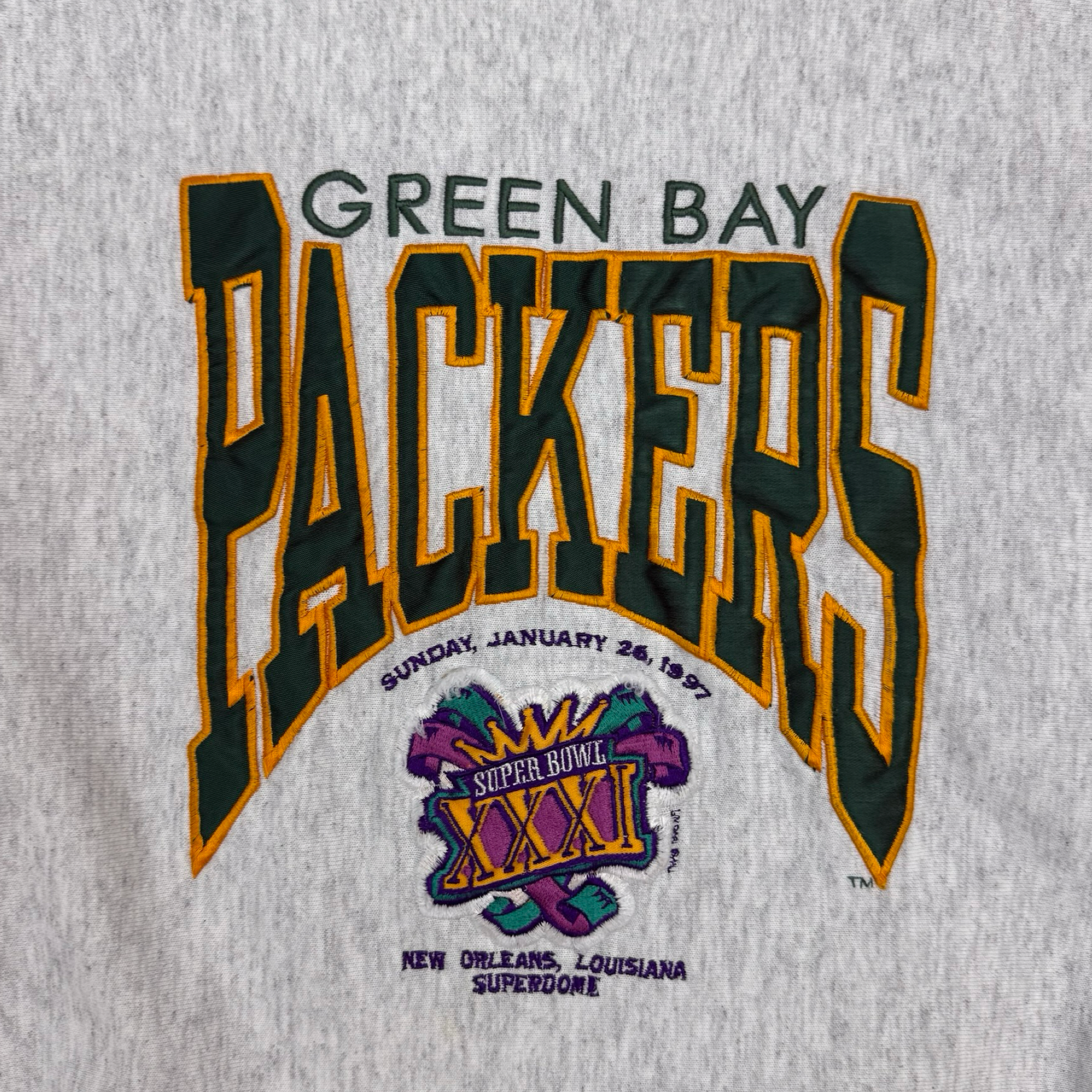 1997 Green Bay Packers Super Bowl XXXI Crewneck Grey