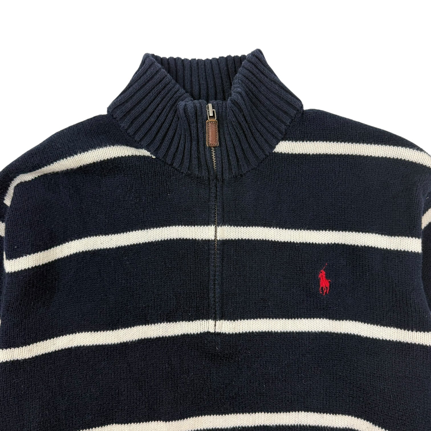 Vintage Polo Ralph Lauren Striped Knitted Quarter Zip Navy/White