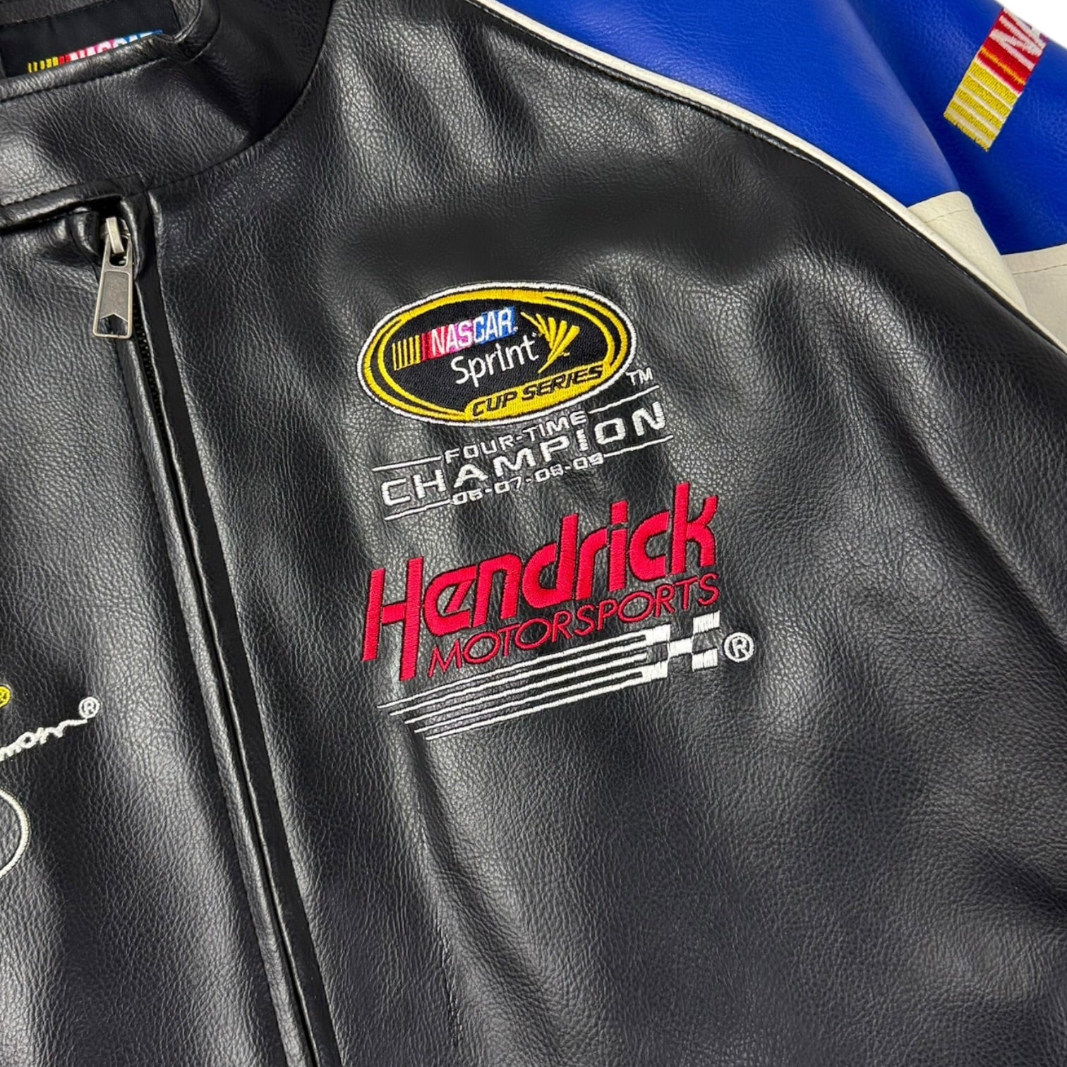 Vintage Lowes Jimmie Johnson Leather Racing Jacket Black/Blue