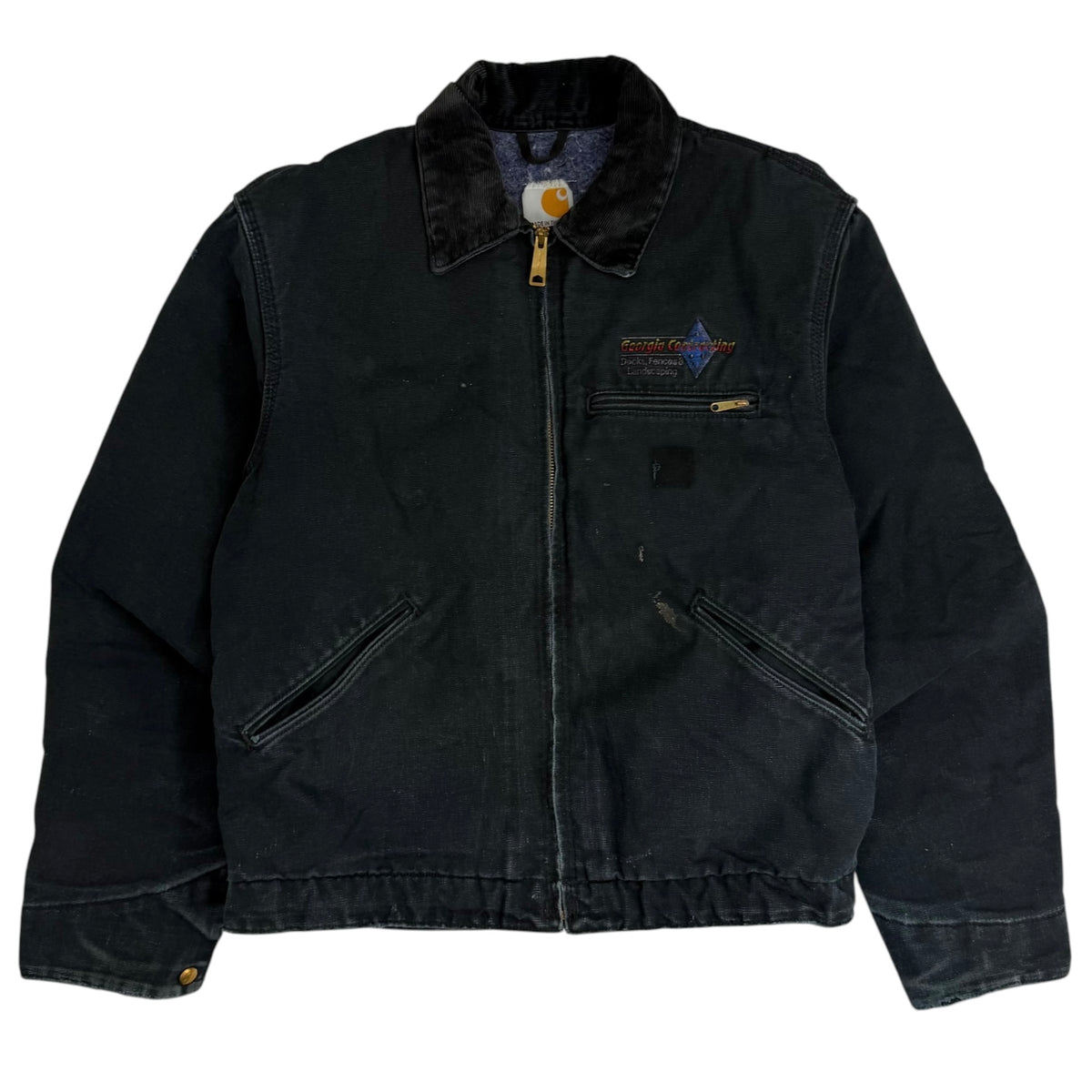 Vintage Carhartt Blanket Lined Embroidered Detroit Jacket Faded Black