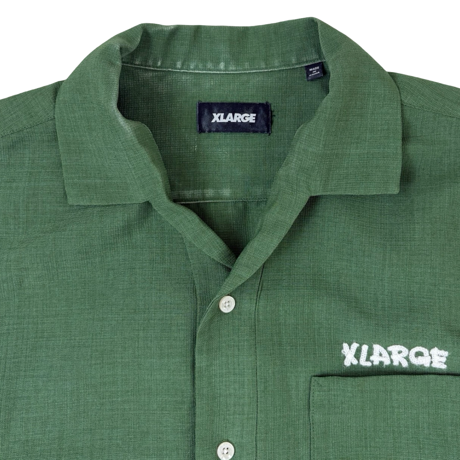 XLARGE Drawing Logo Short Sleeve Button Up Green