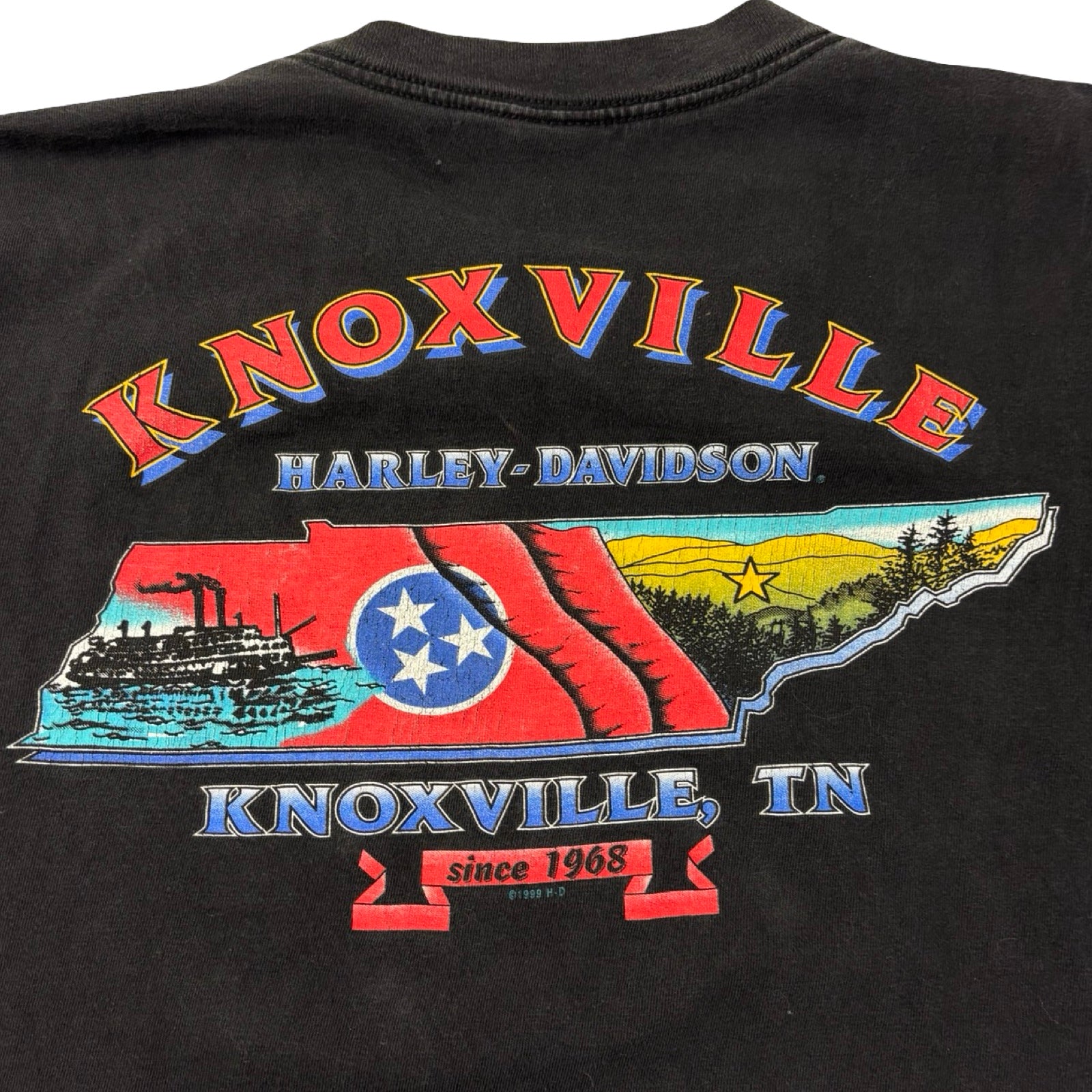 1999 Harley Davidson Knoxville TN Flame Bar & Shield T-Shirt Black